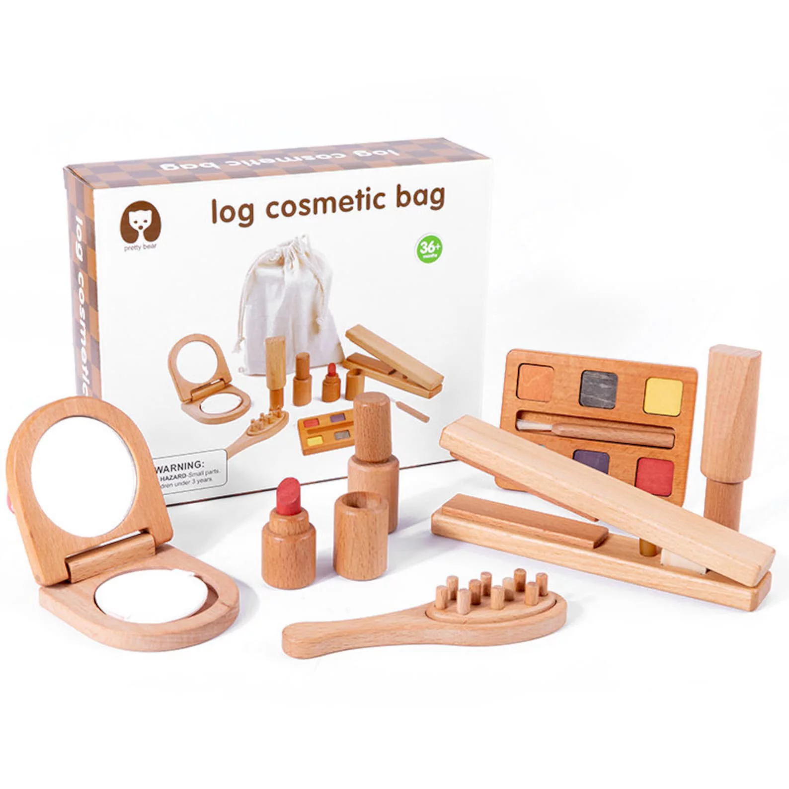 Montessori Wooden Educational Play Makeup Cosmetics Toy Set for Sensory Development and Motor Skills for 3+ Years Toddlers and Children