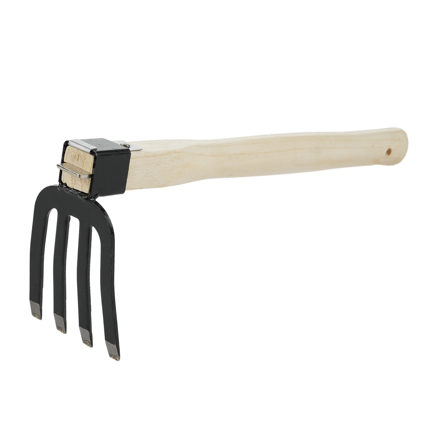 OWSOO Four-Toothed Rake with Short Wooden Handle, Bendproof Garden Hand Rake Tool, Great for Loosening or Weeding Soil