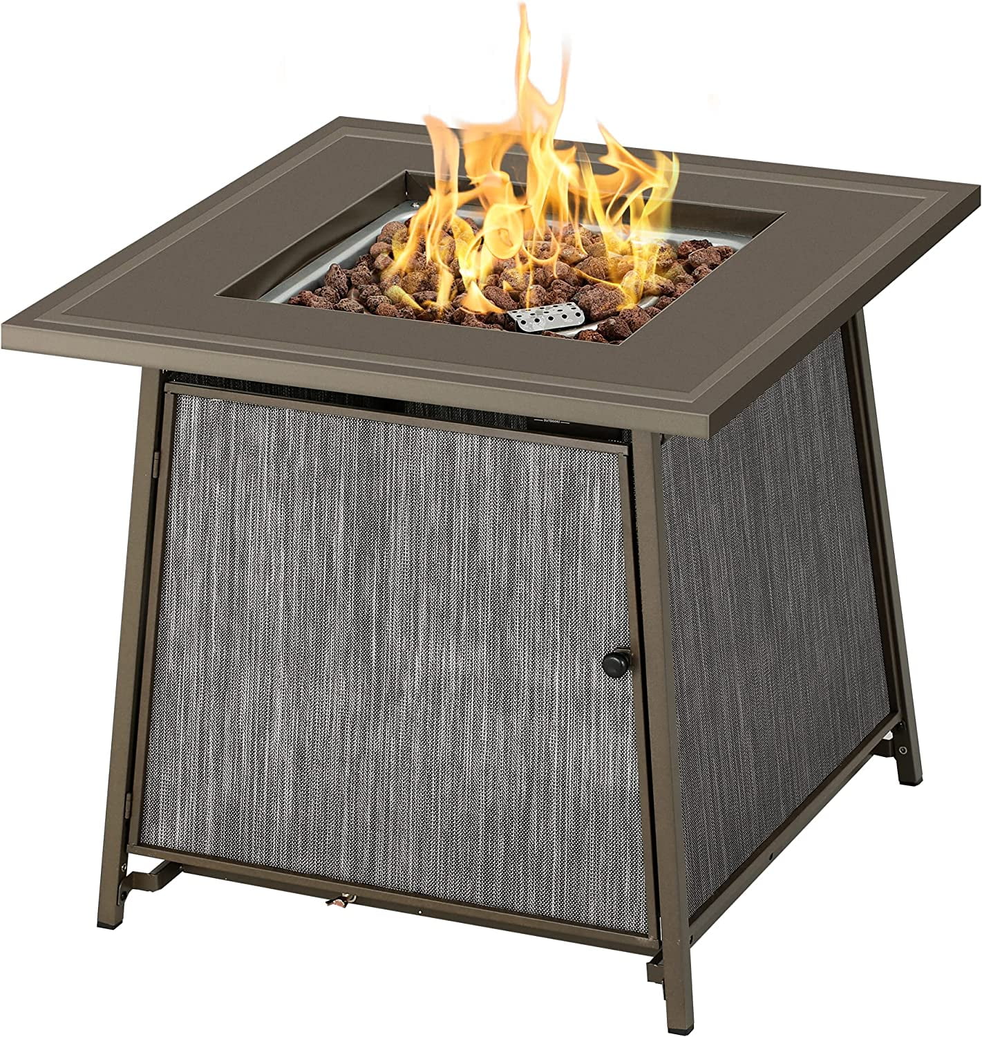 BALI OUTDOORS Gas FirePit Table 28 Inch Propane Fire Pit Table 50,000 BTU with Free Lava Rock and Tabletop Lid, Square Outdoor Table for Patio and Garden