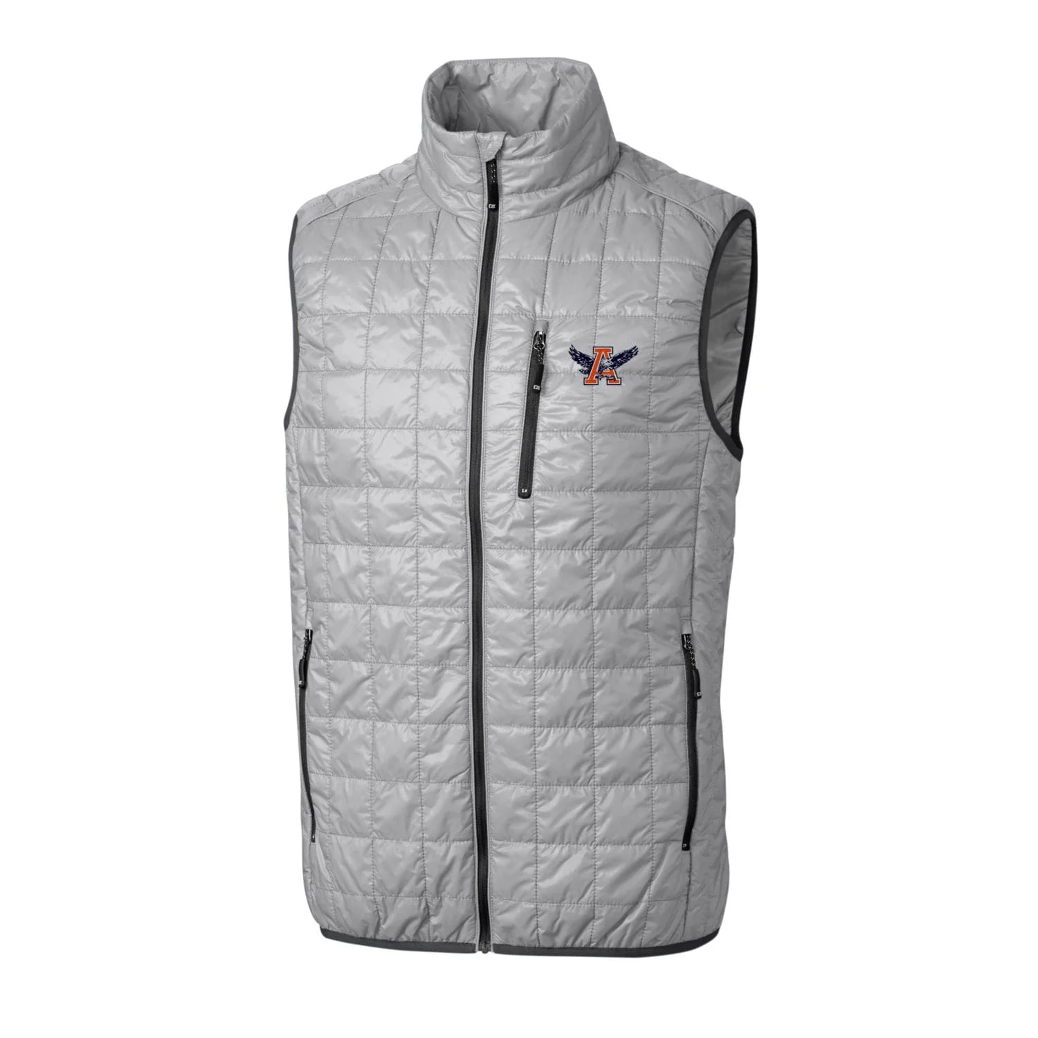 Men's Cutter & Buck Gray Auburn Tigers Team Logo Big & Tall Rainier PrimaLoft Eco Insulated Full-Zip Puffer Vest