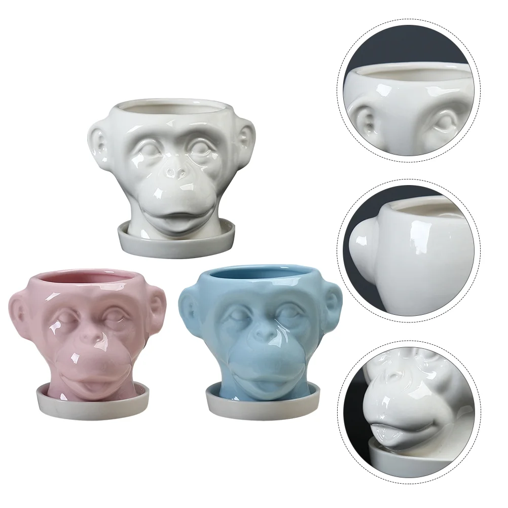 Guichaokj 3pcs Home Small Ceramic Flower Pots Creative Succulent Pot Without Plant