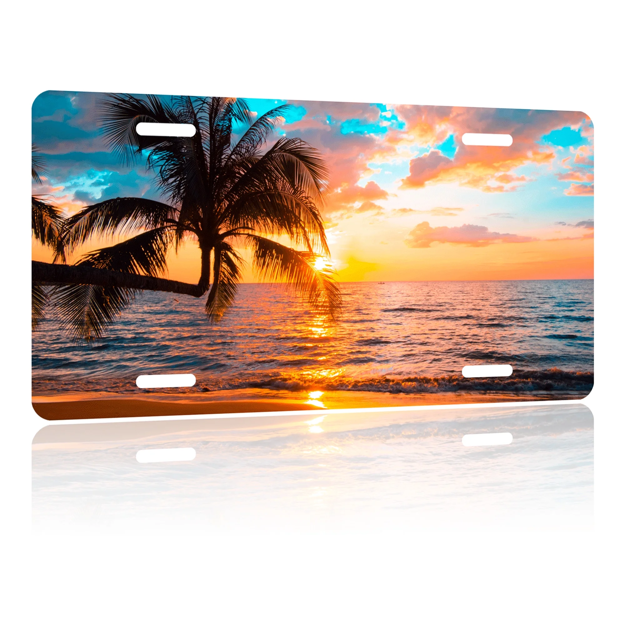 Uiaoiais License Plates Palm Trees Sunset Tropical Sea Beach License Plates Cover Aluminum License