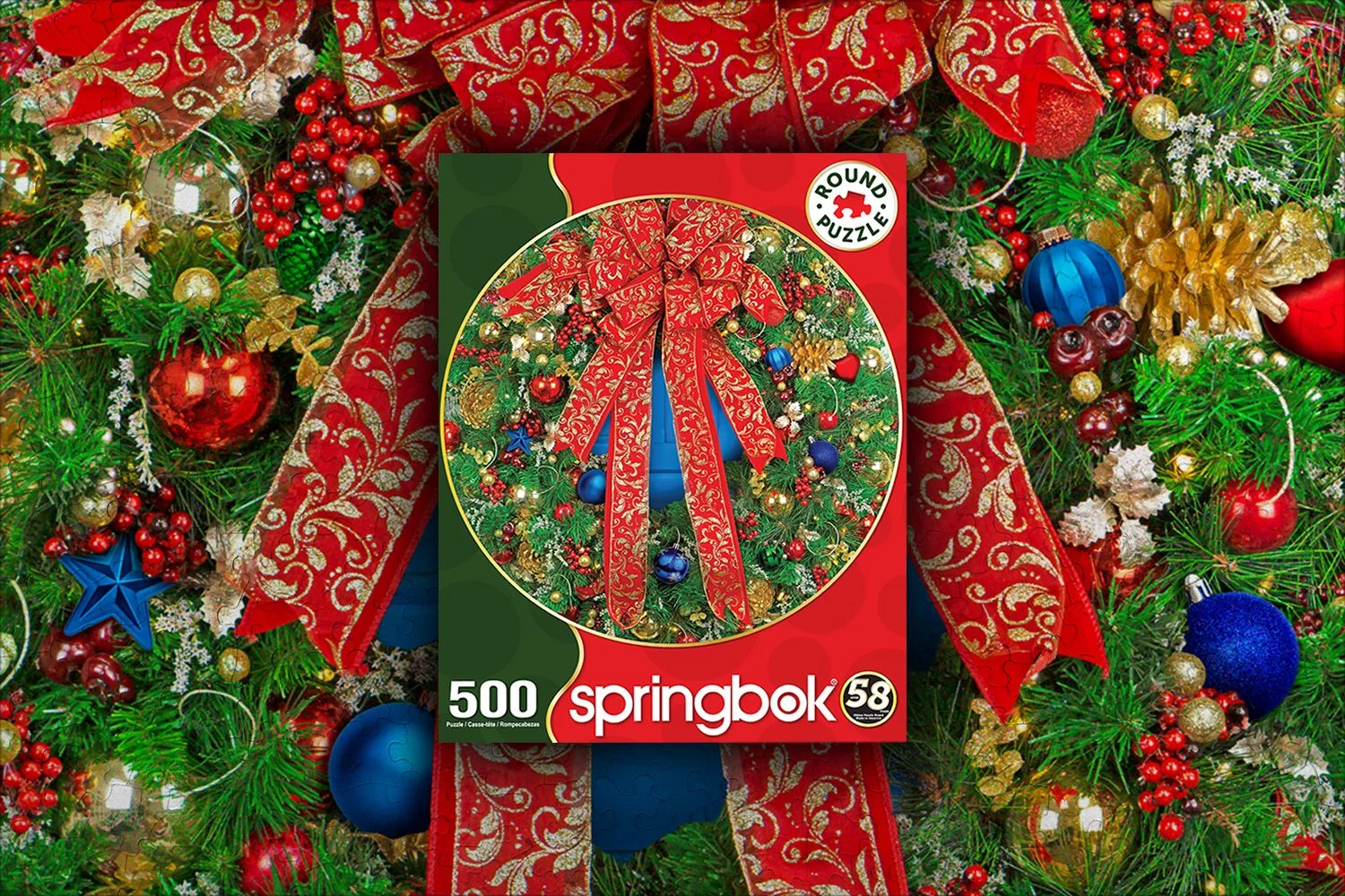 Springbok's 500 Piece Round Jigsaw Puzzle Holiday Wreath - Made in USA
