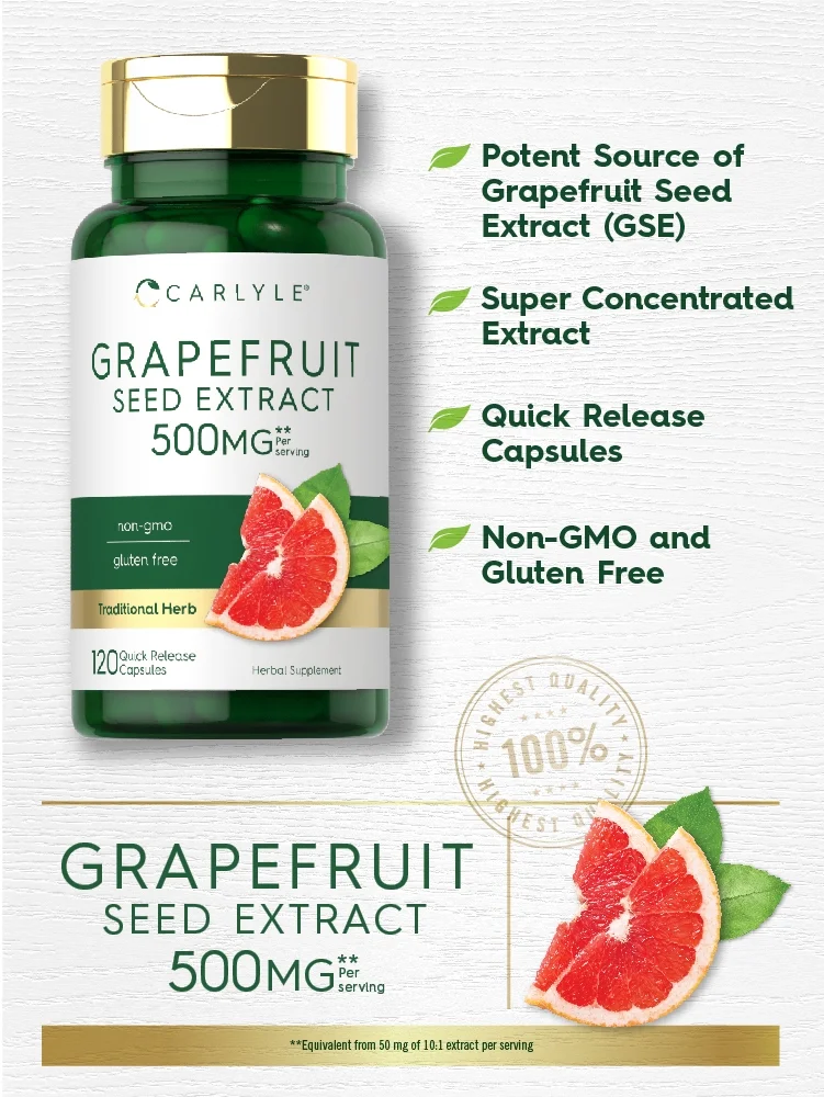 Grapefruit Seed Extract 500 mg | 120 Capsules | Maximum Strength | by Carlyle