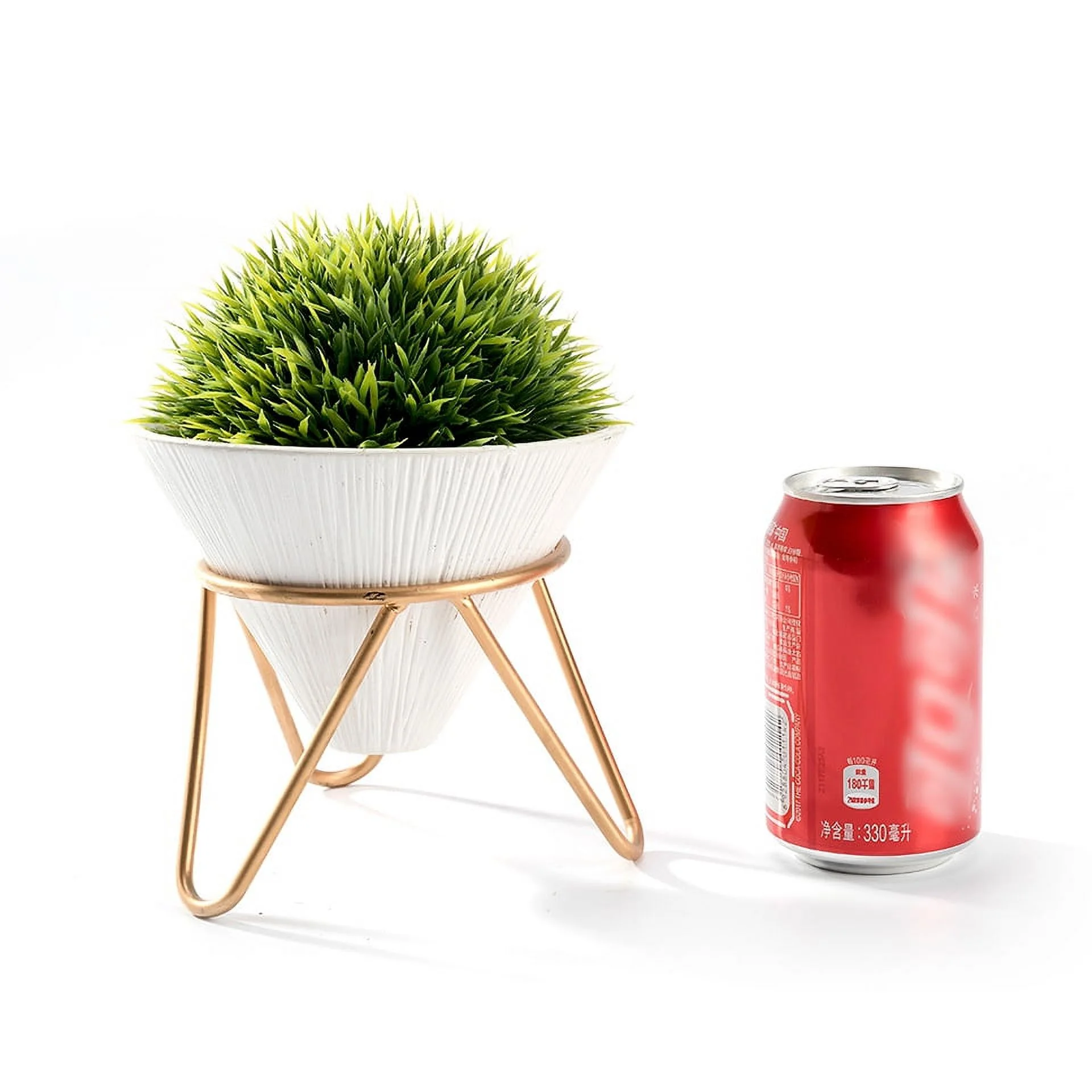 K-Cliffs Modern Design Artificial Plant Potted in a Conical Shape White Ceramic Pot with a Removable Galvanized Brass Metal Rack…