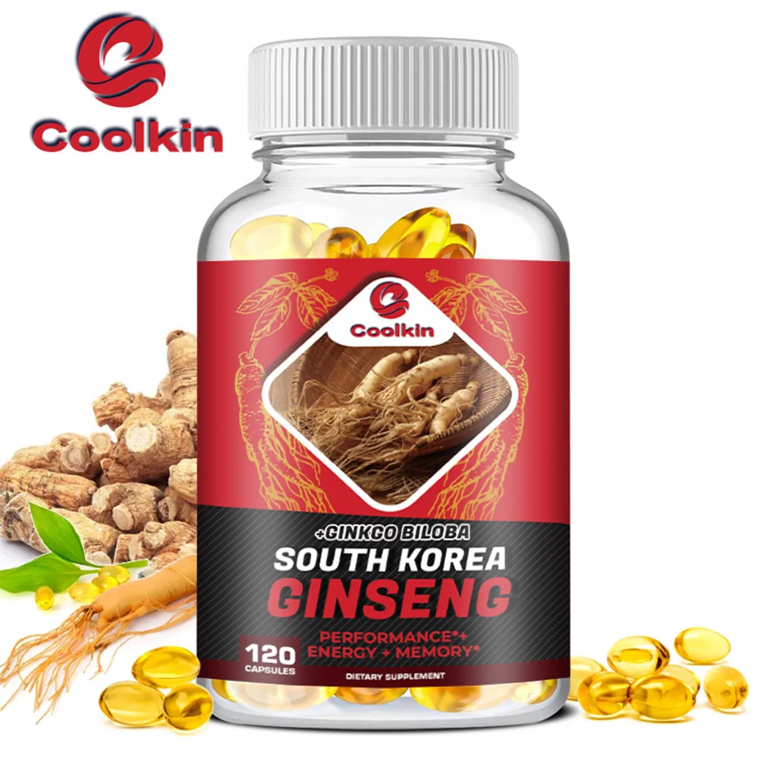 Coolkin South Korea Ginseng + Ginkgo Biloba-Energy&Endurance,Testosterone Booster 120pcs(1/3/5 Pack)
