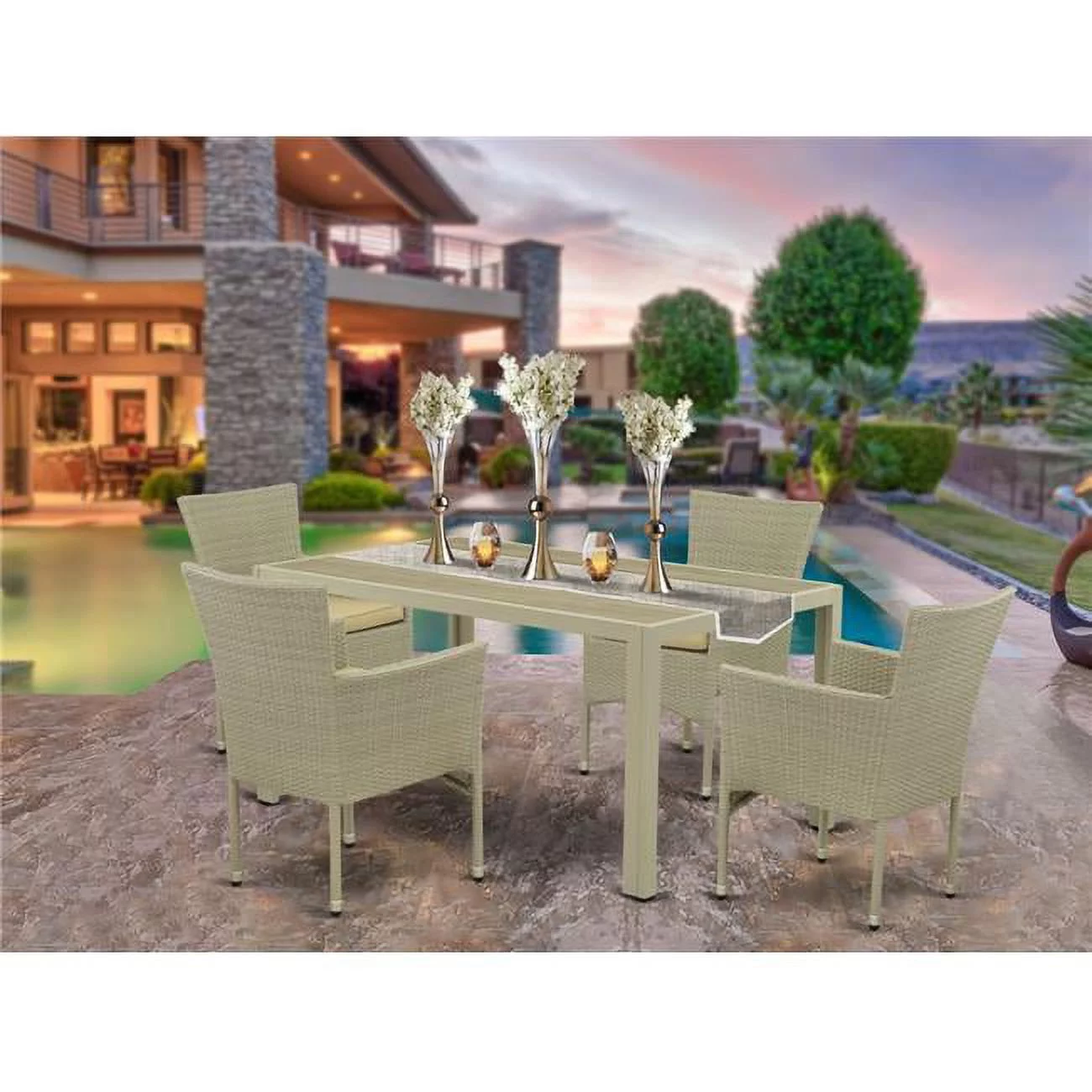 East West Furniture Jubi 5-piece Modern Metal Patio Set in Natural