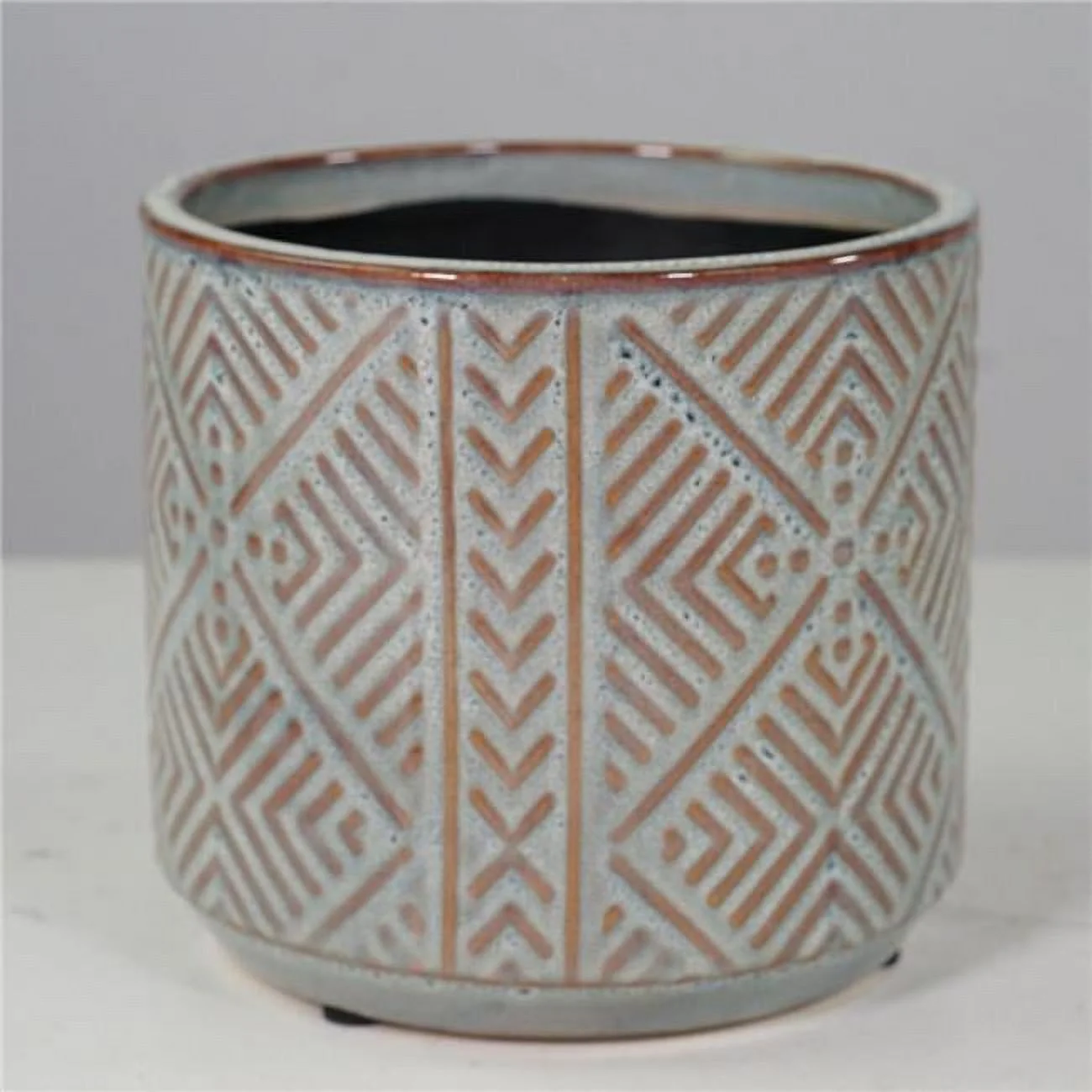 AI-CE00-192-Q01 Brown & Blue Pattern Reactive Glaze Ceramic Planter