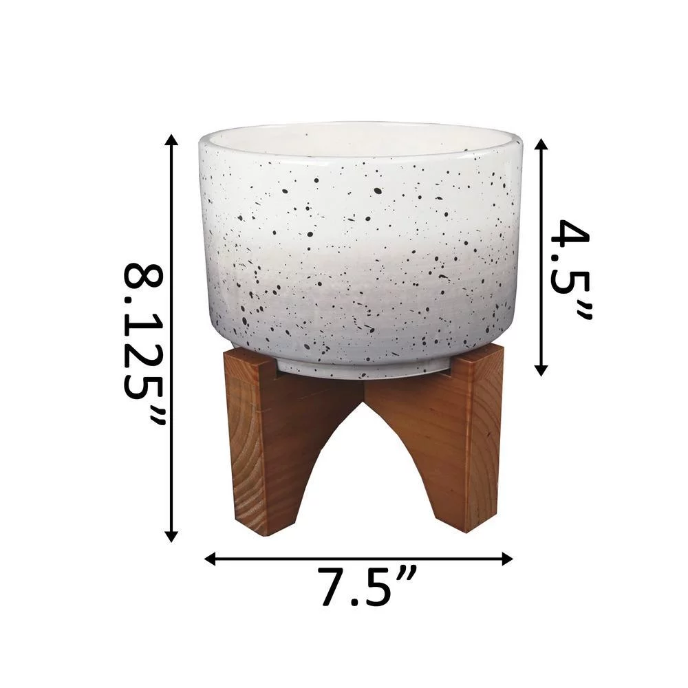 Flora Bunda EM1911E-GY 7' Grey OMBRE W SPECKS Ceramic Pot on Wood Stand