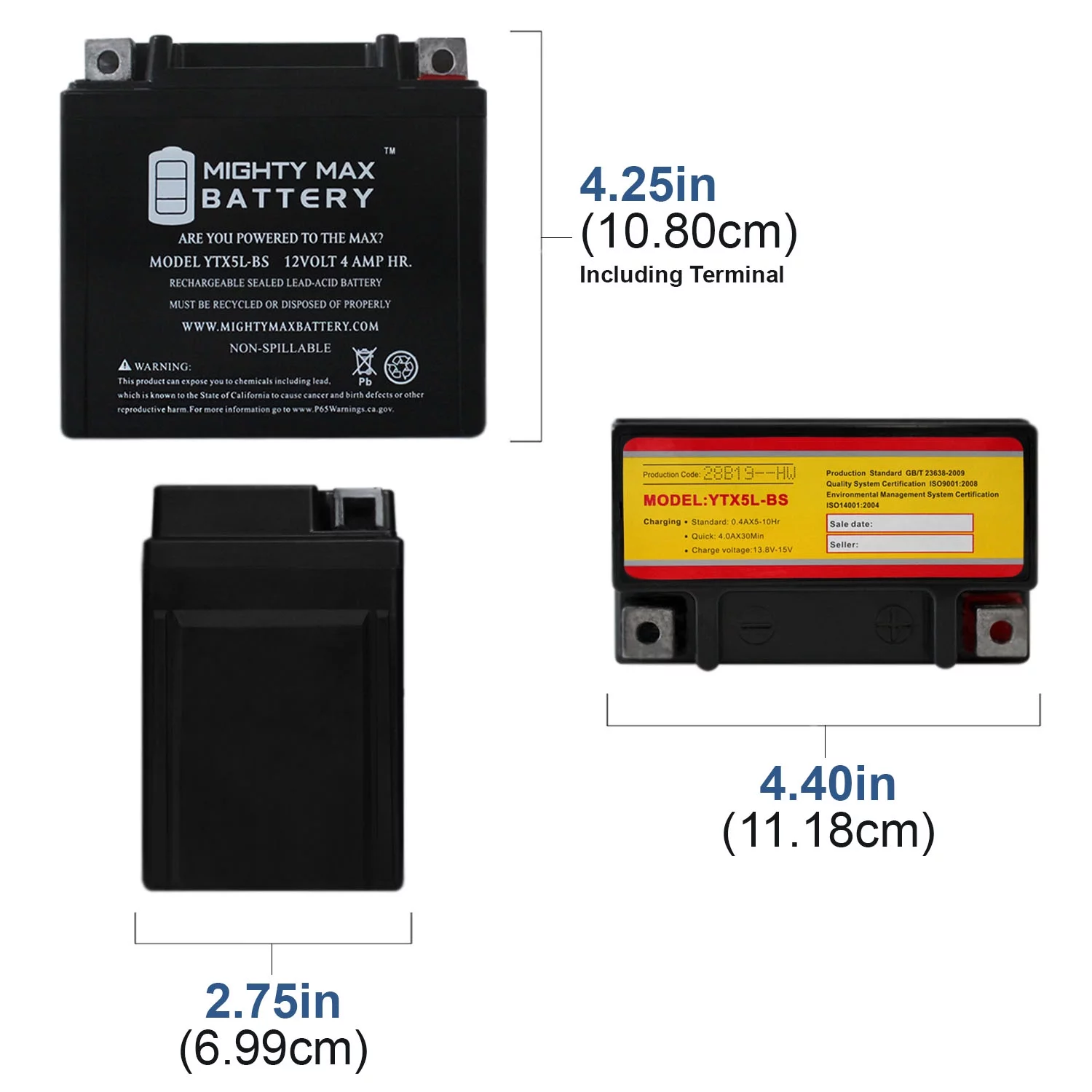 YTX5L-BS 12V 4AH Battery Replacement for Husqvarna 450 FE 2014-2017