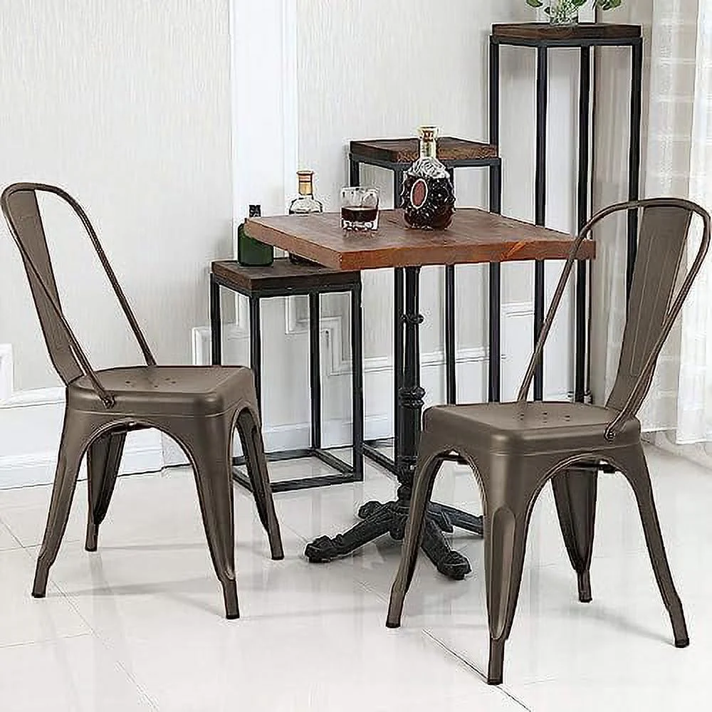 SJOPLMN Iron Metal Dining Chair Stackable Indoor-Outdoor/Classic/Chic Industrial Vintage Chairs Bistro Kitchen Cafe Side Chairs with Back Set of 4 (Black)