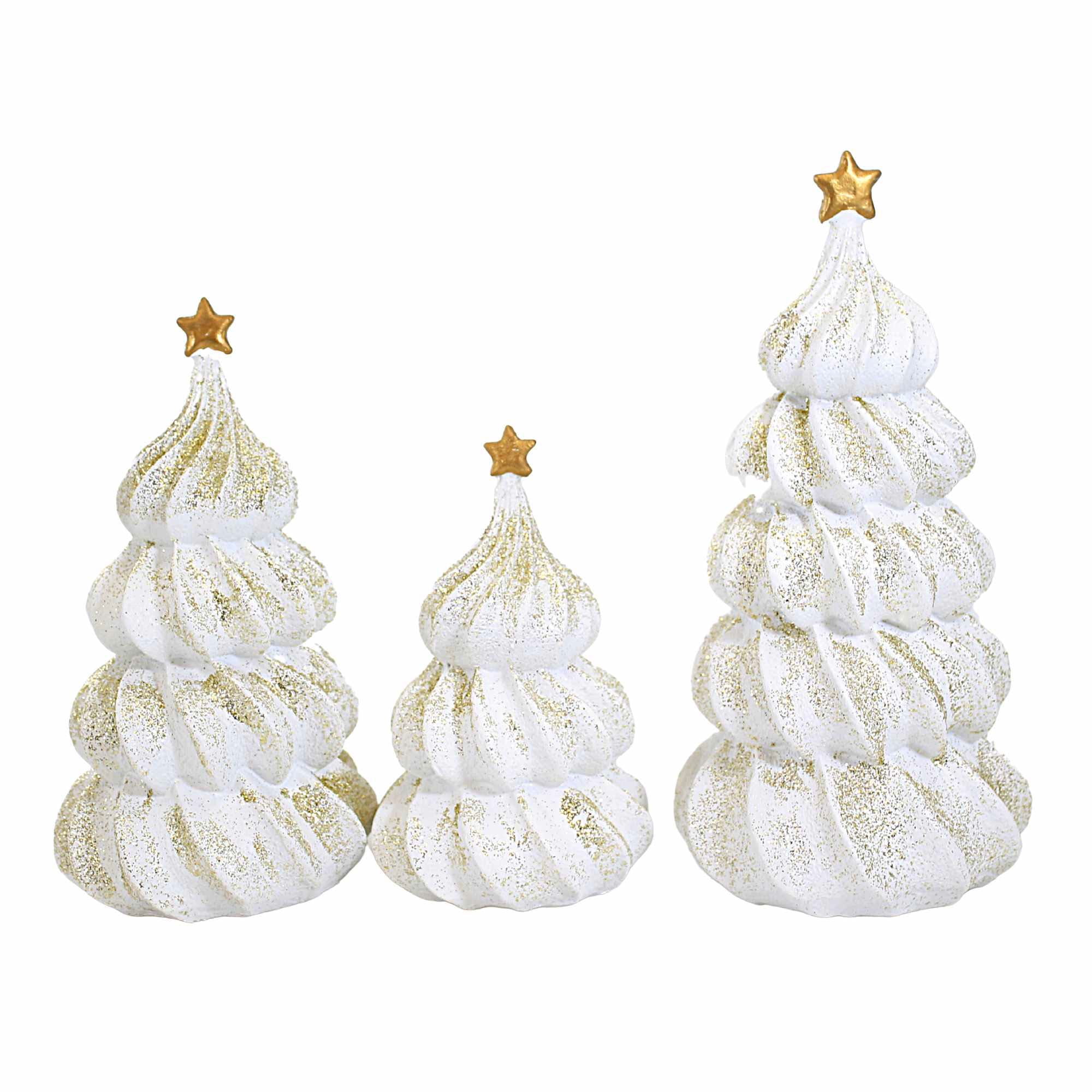 Roman Merengue Tree Set - Three Trees 8.75 Inch, Polyresin - Christmas Star Glittered Set Of 3 136330