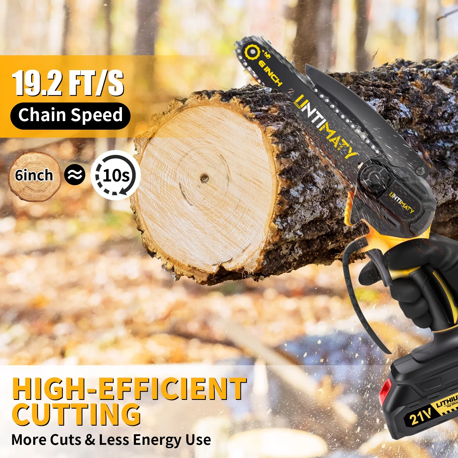 UNTIMATY Mini Cordless Chainsaw, 6-Inch Battery Powered Chain Saws with 2 Batteries 2 Chains, Handheld Electric Chain Saw Wood Cutter
