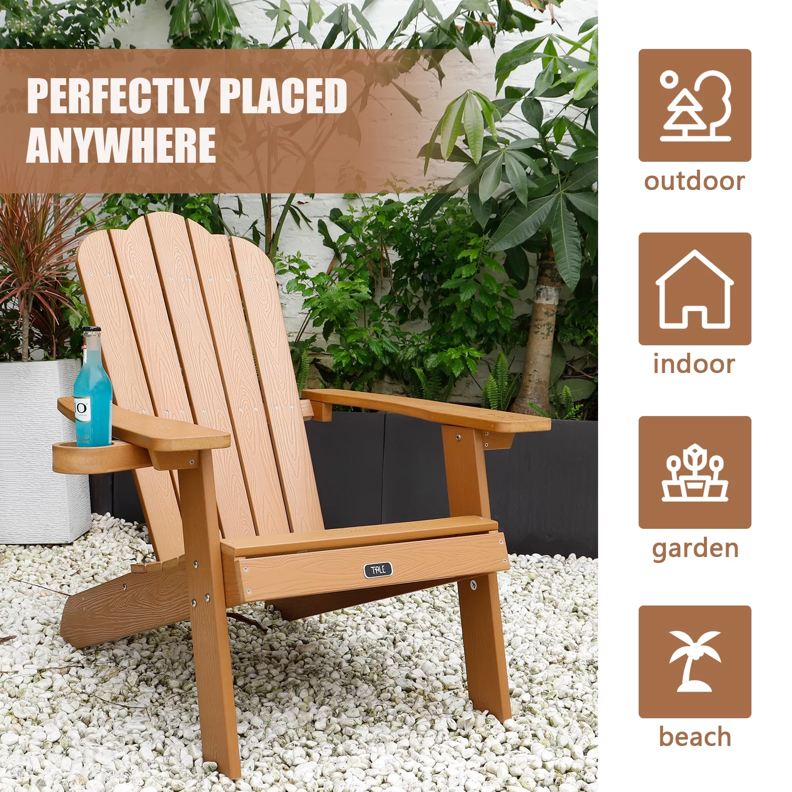 CoSoTower Adirondack Chair Backyard Outdoor Furniture Painted Seating with Cup Holder All-Weather and Fade-Resistant Plastic Wood for Lawn Patio Deck Garden Porch Lawn Furniture Chairs Brown