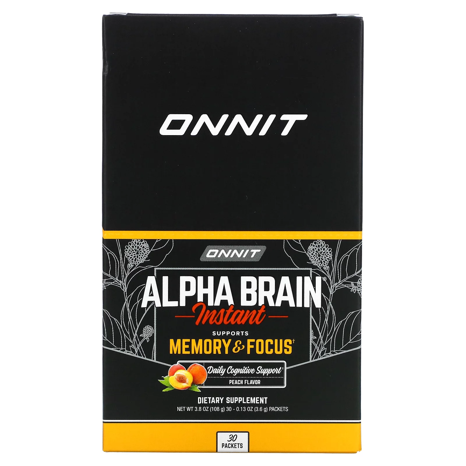 Alpha Brain Instant, Memory & Focus,  Peach, 30 Packets, 0.13 oz (3.6 g) Each, Onnit