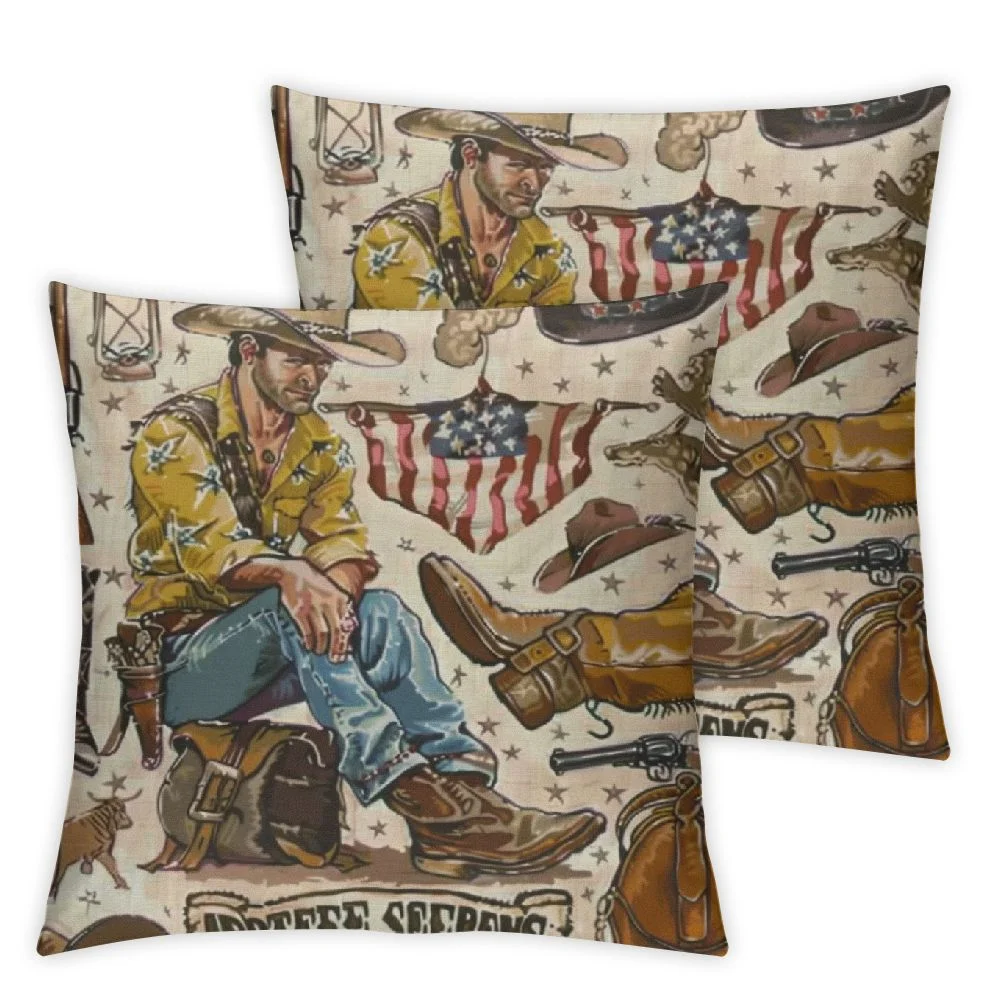 Nawypu Throw Pillow Cover Western Wild West Collection Cowboy Stuff Texas Rodeo Hat Longhorn Decorative Throw Pillow Cushion Case for Home Couch Living Room Bed Sofa Car Pillowcase,Set of 2