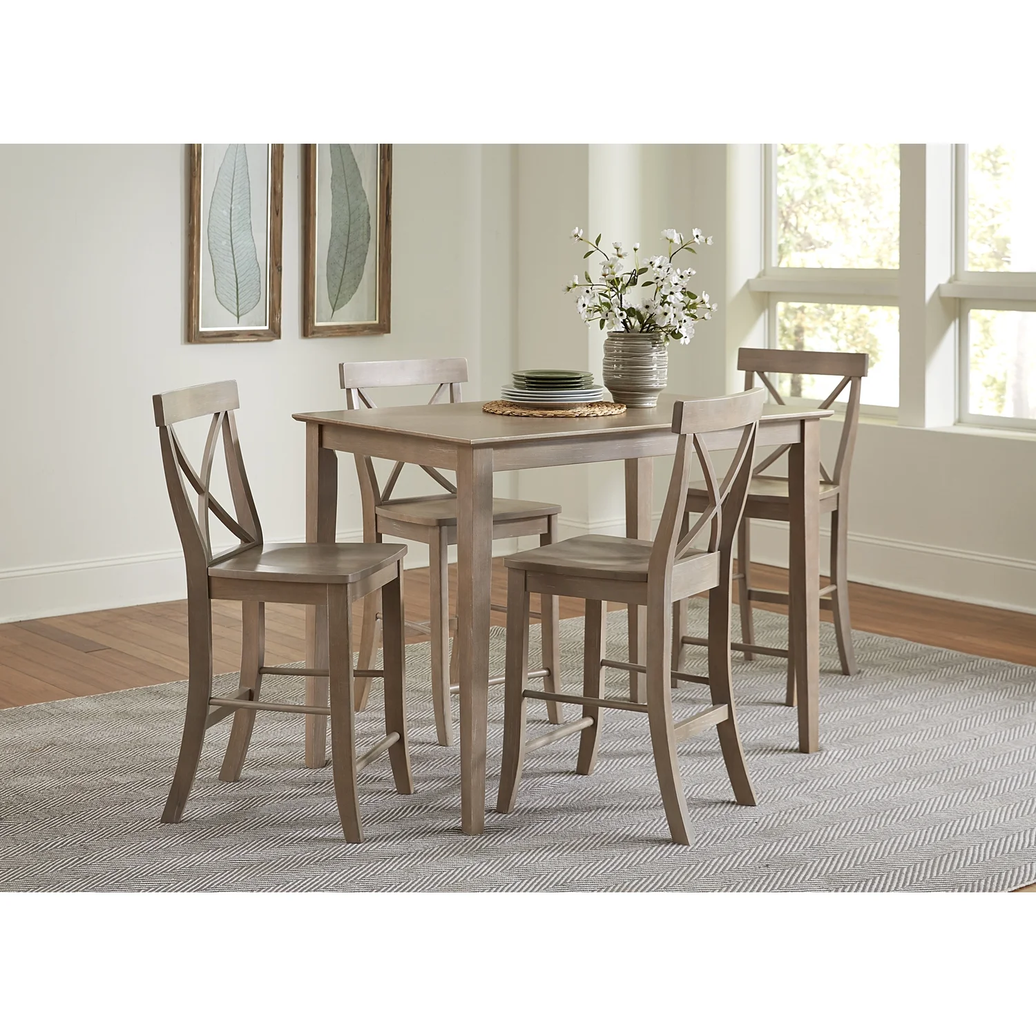 30X48 Counter Height Dining Table With 4 Counter Height Stools-Washed Gray Taupe