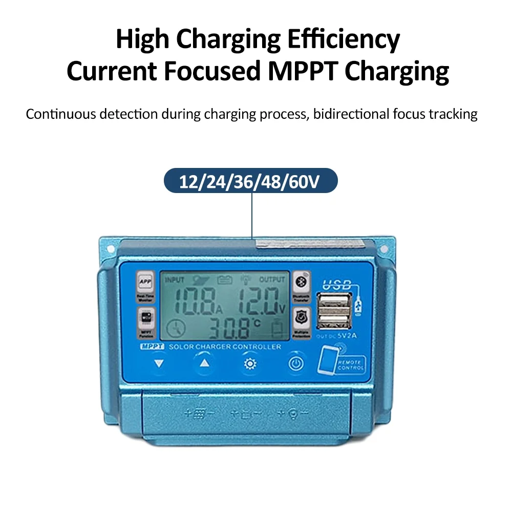 OWSOO WiFi+BT Solar Controller 12 60V LCD Dual USB 5V Output APP Remote Control