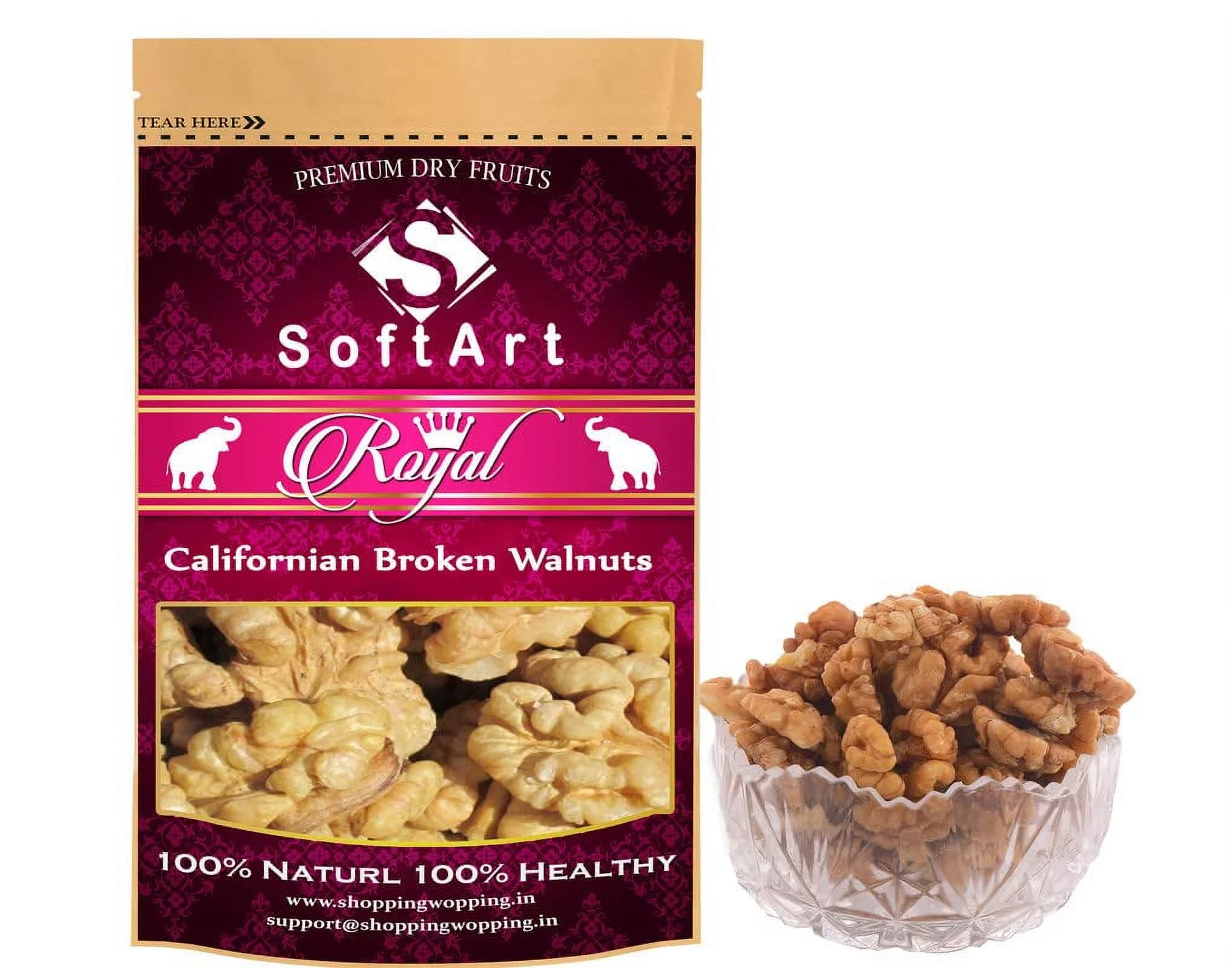 Soft Art Dry Fruits Combo Of Royal Broken Walnuts,Black Kishmish,Pani Puri Almond (100G Each)