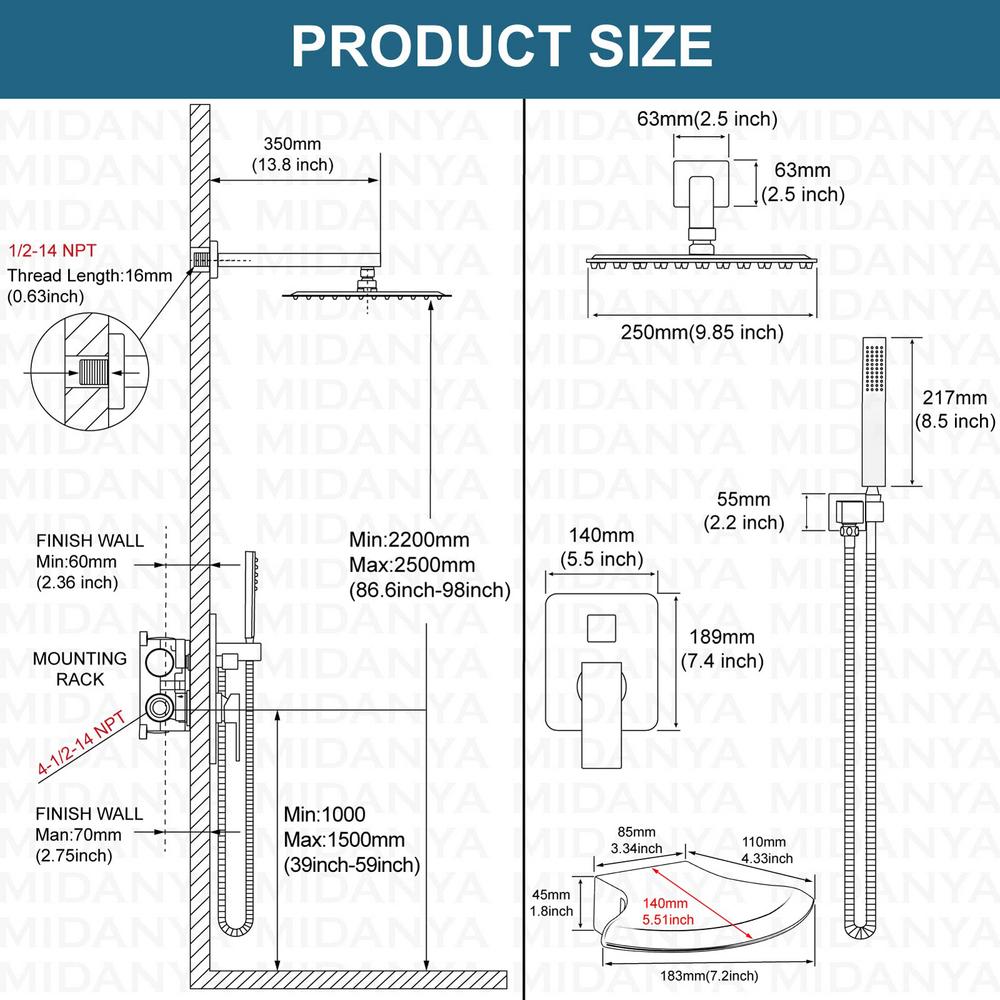 Flroha Shower Head and Faucet Set | Shower System Shower Set | Faucet Shower with Hose, Matte Black Shower Fixtures, Anti-Leak Handheld Shower Combo, Height/Angle Adjustable
