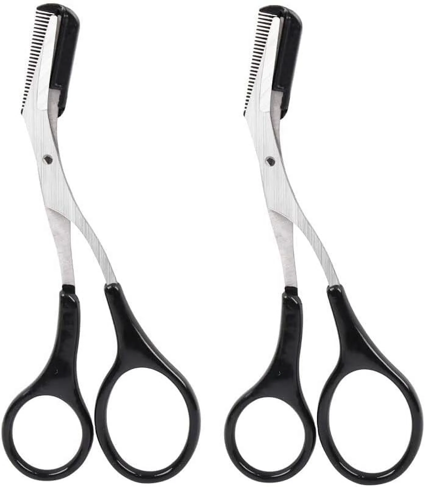 2PCS Precision Trimmer Eyebrow Shear Scissors Beauty Eyebrow Scissors Stainless Steel Trimming Scissors Tool with Comb and Non Slip Finger Grips Black