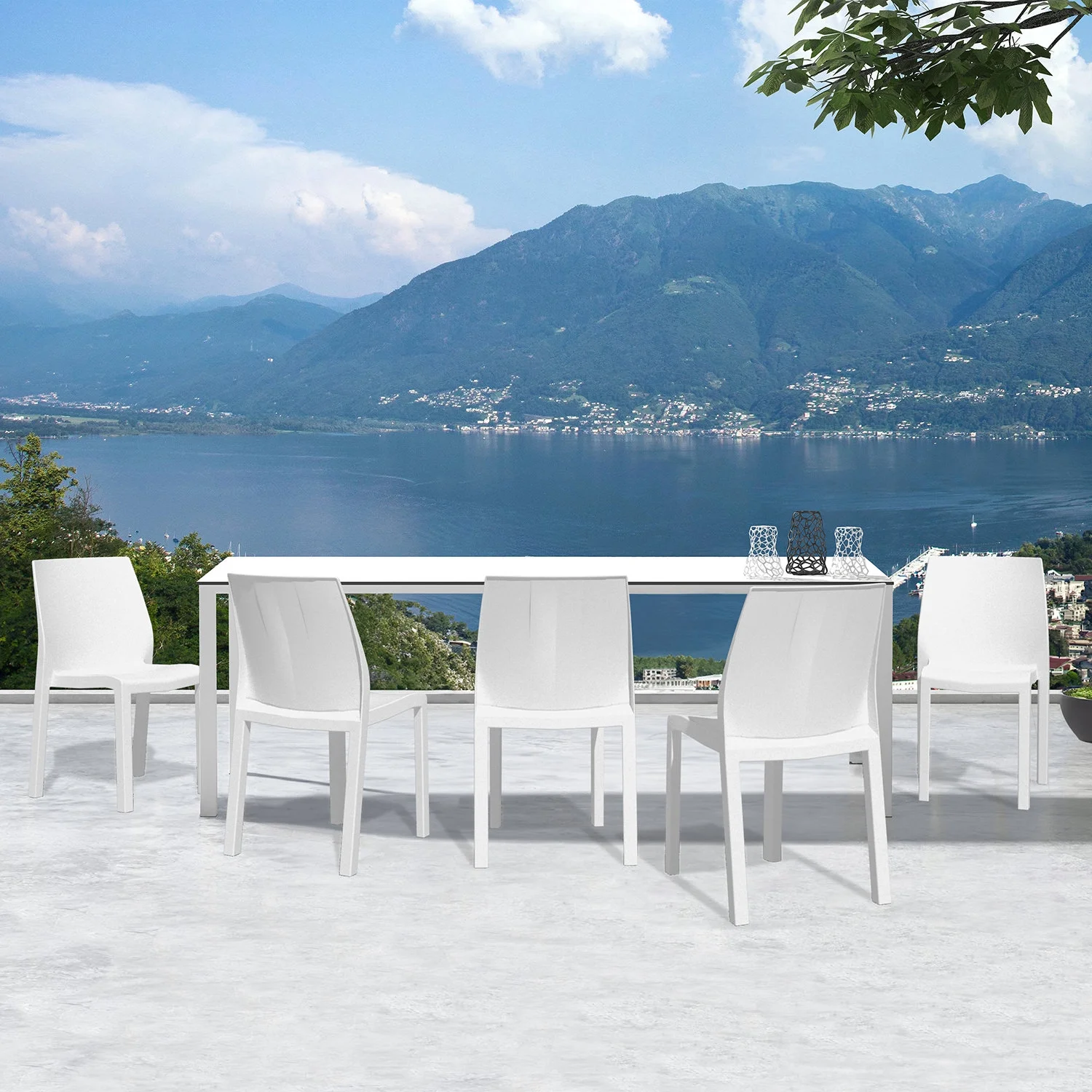 WRGHOME Palma Modern Outdoor/Indoor Plastic Resin Stacking Patio Dining Chairs  (Set of 2) - WHITE