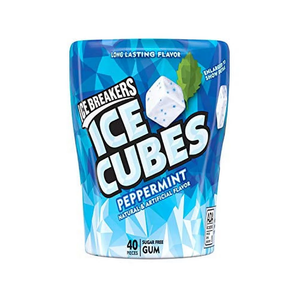 ICE BREAKERS ICE CUBES Peppermint Sugar Free Chewing Gum, Made with Xylitol, 3.24 oz Cube Bottles (4 Count, 40 Pieces)