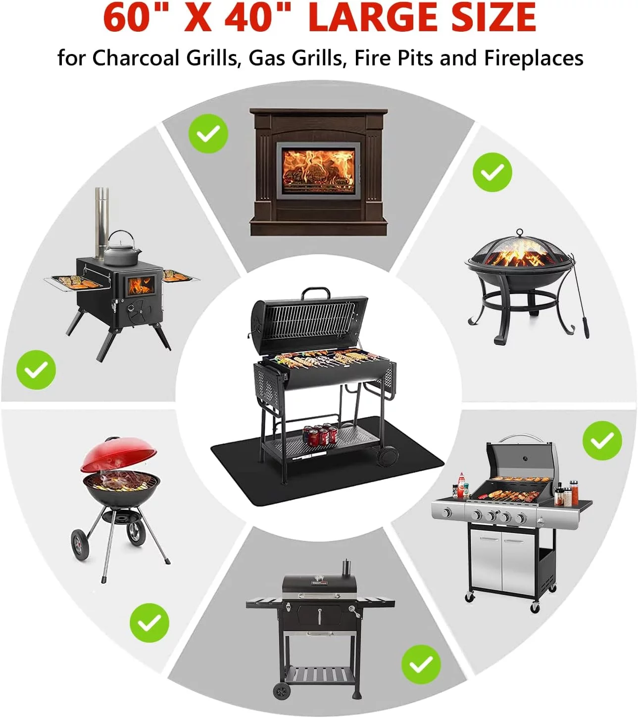 60 x 40 inch Under Grill Mats for Outdoor Grill, Double-Sided Fireproof Deck and Patio Protector Mat, BBQ Mat for Under BBQ, Waterproof Oil-Proof Grill Floor Pads Fire Pit Mat Fireplace Mat