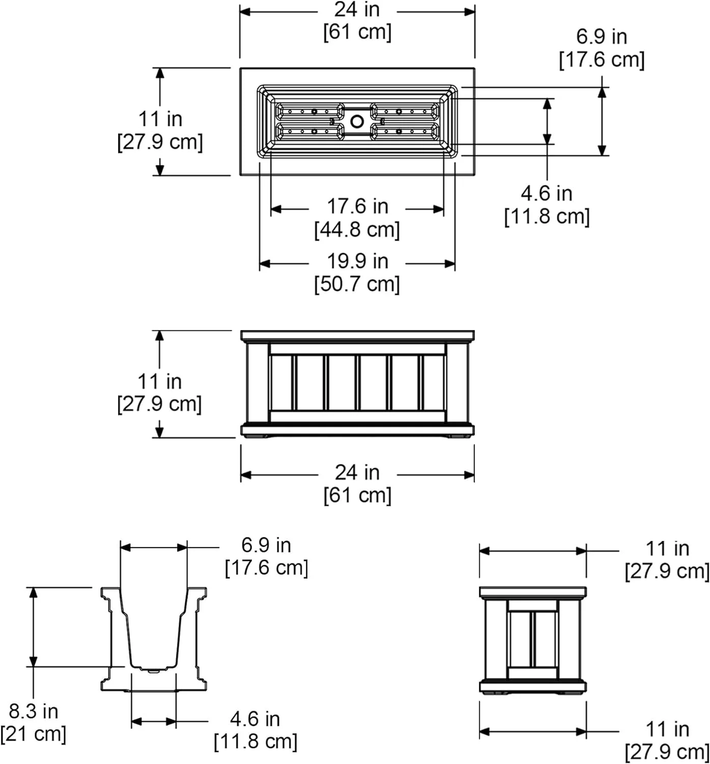 Cape Cod Rectangle Planter - Graphite Grey - 24