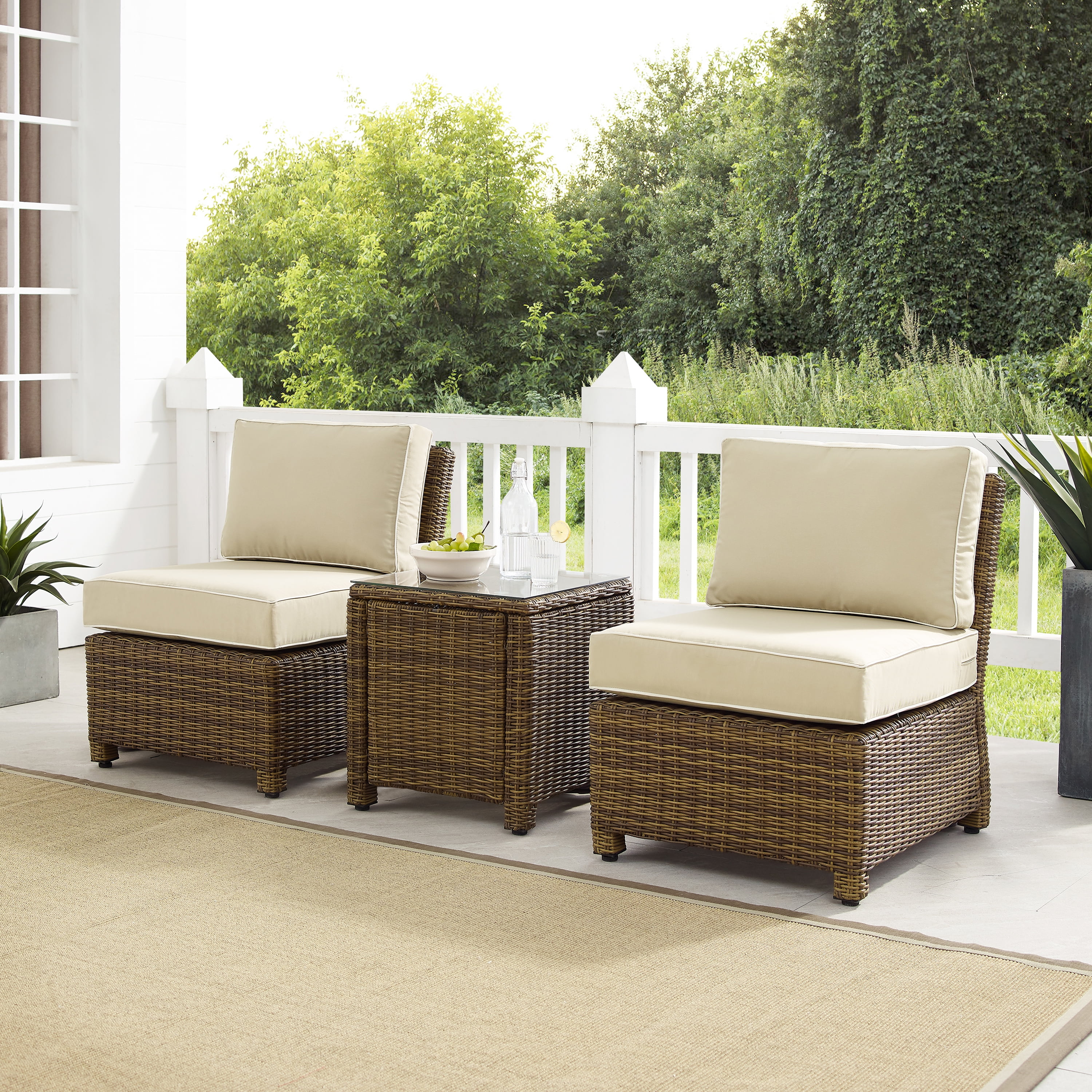 Crosley Furniture Bradenton 3 Pc Wicker / Rattan Outdoor Chair Set in Sand/Brown