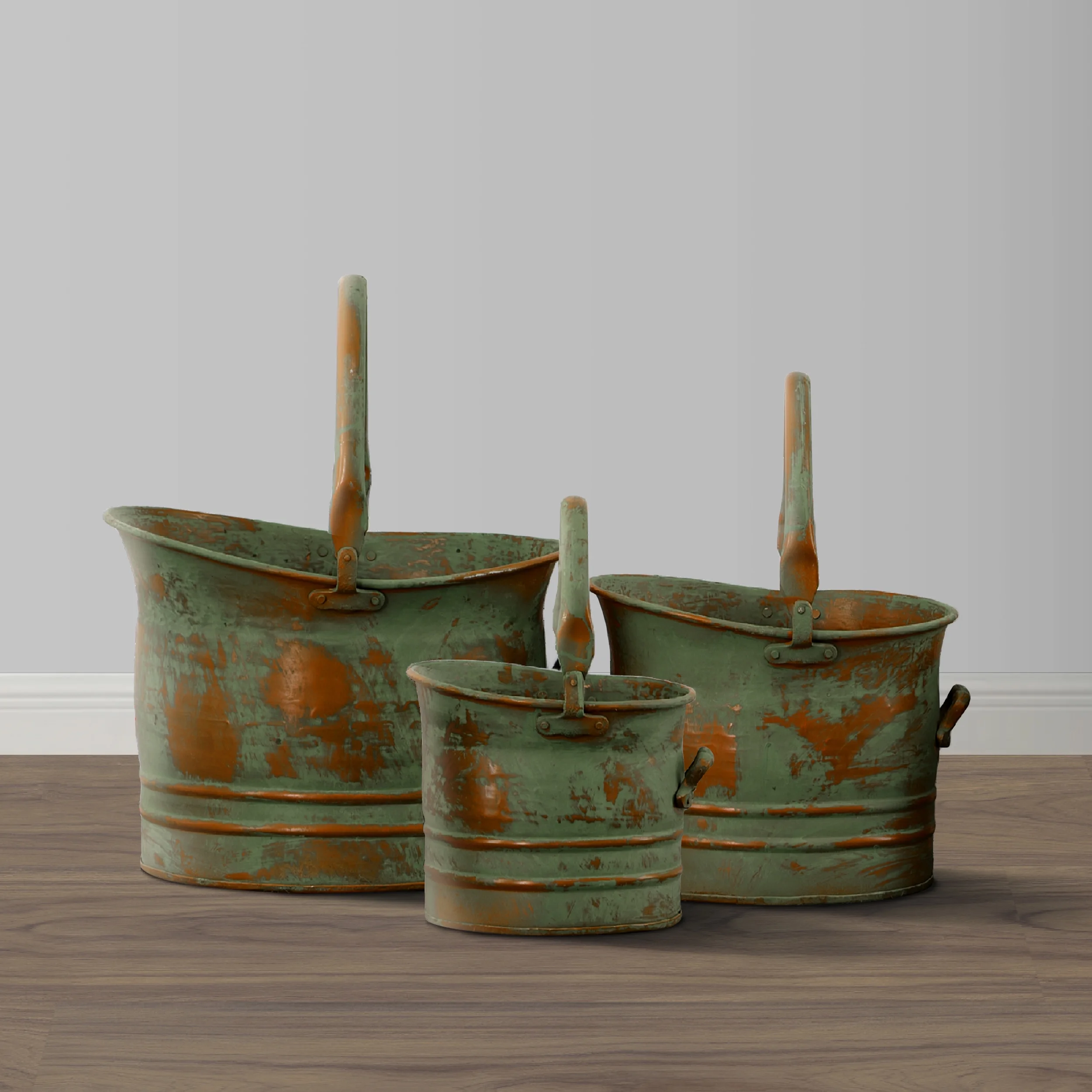 3 Green Metal Bucket Planters with Handles - Set of 3 - 11.0 - Transform your garden with these durable planters!