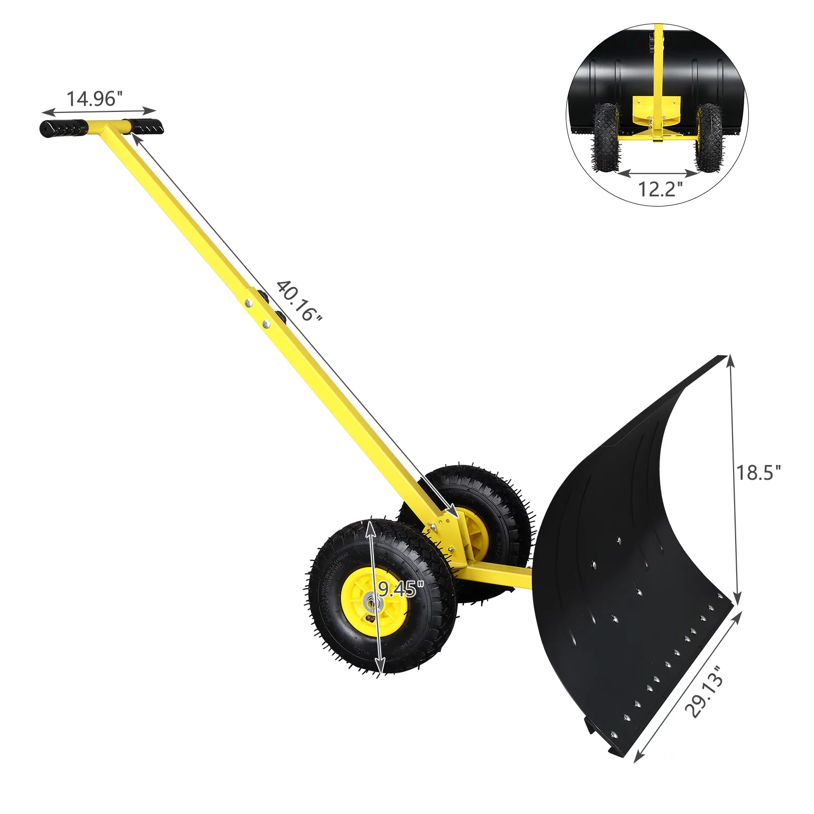 Long Snow Plow Shovel Angle & Height Adjustable Padded Handle Efficient Snow Clean Tool for Driveway or Pavement Yellow