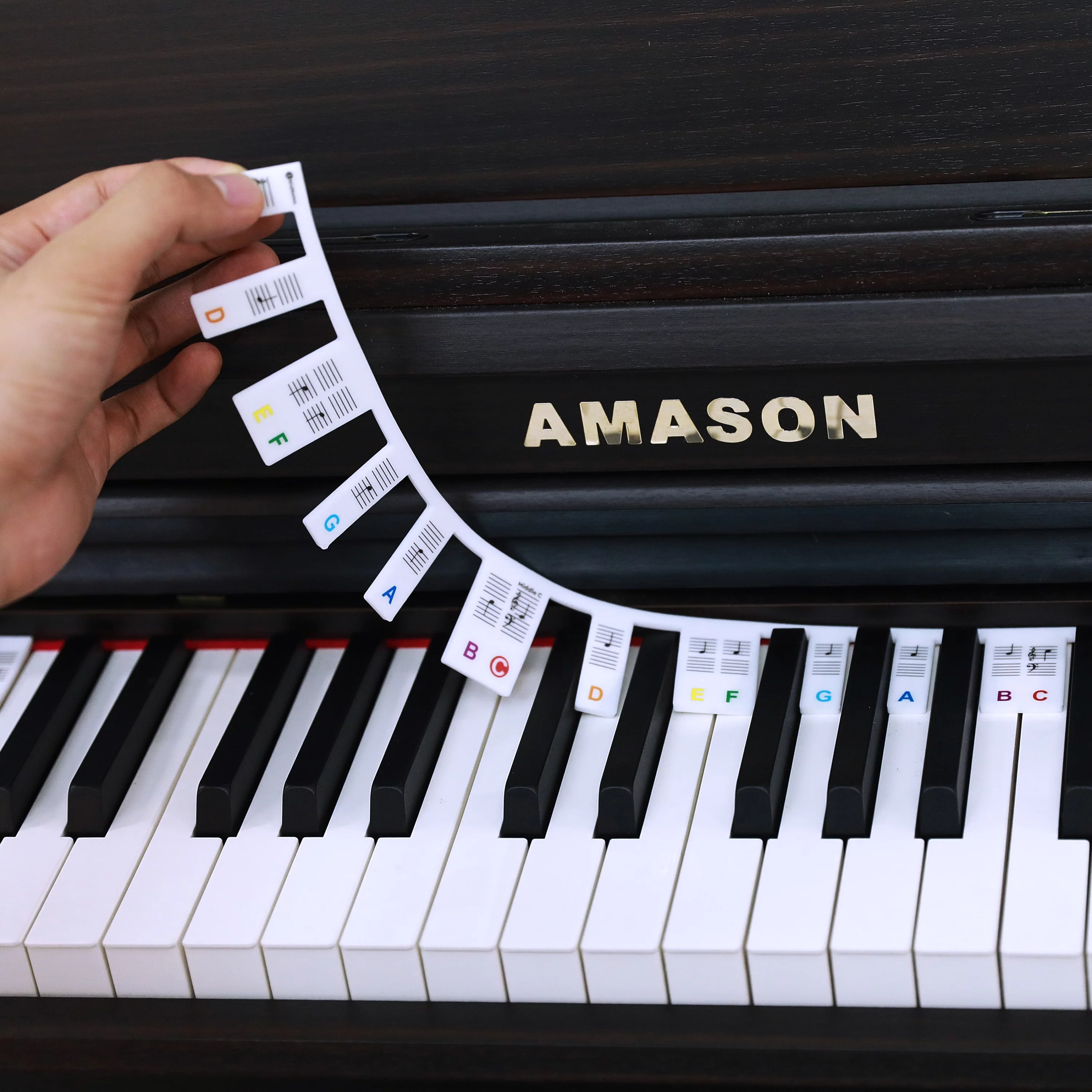 Piano Notes Guide for Beginner, Removable Piano Keyboard Note Labels for Learning, 88-Key Full Size, Made of Silicone, No Need Stickers, Reusable and Comes with Box (Rainbow Colors）