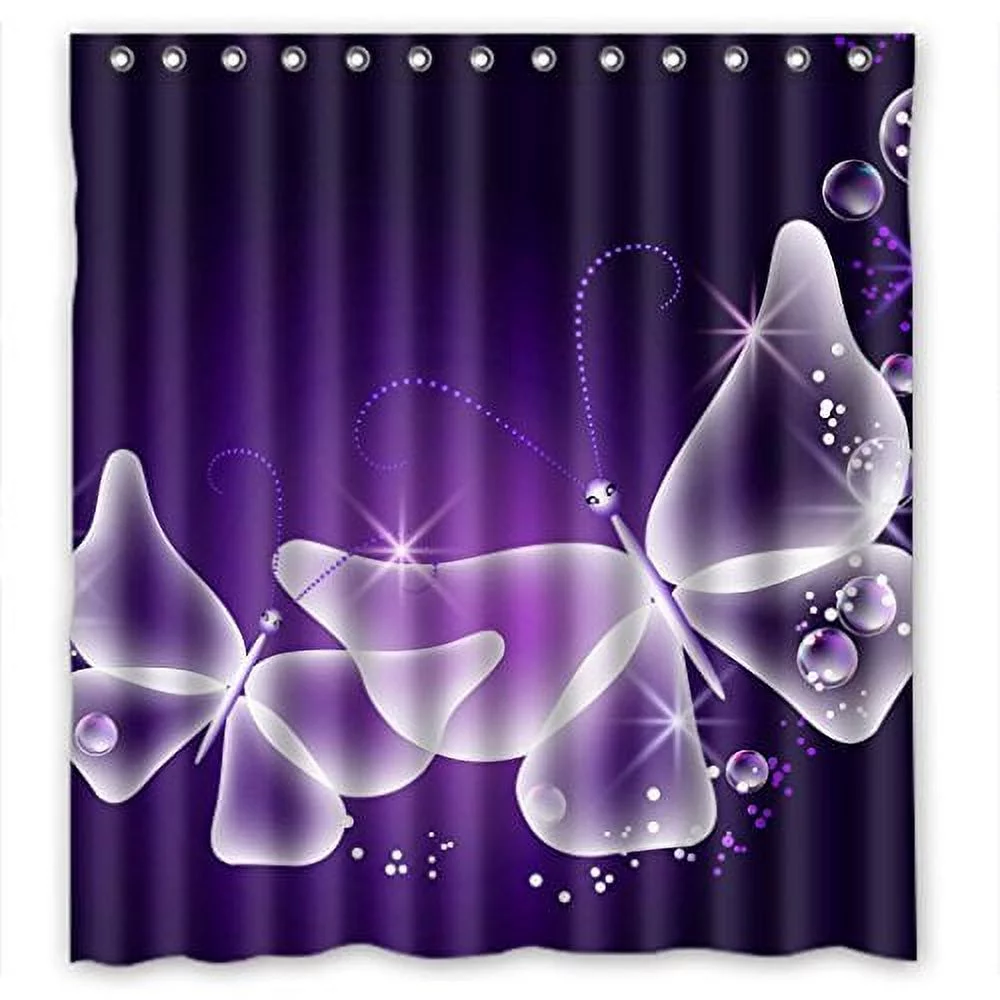 GreenDecor Purple Butterfly Angel Star Shining Waterproof Shower Curtain Set with Hooks Bathroom Accessories Size 66x72 inches