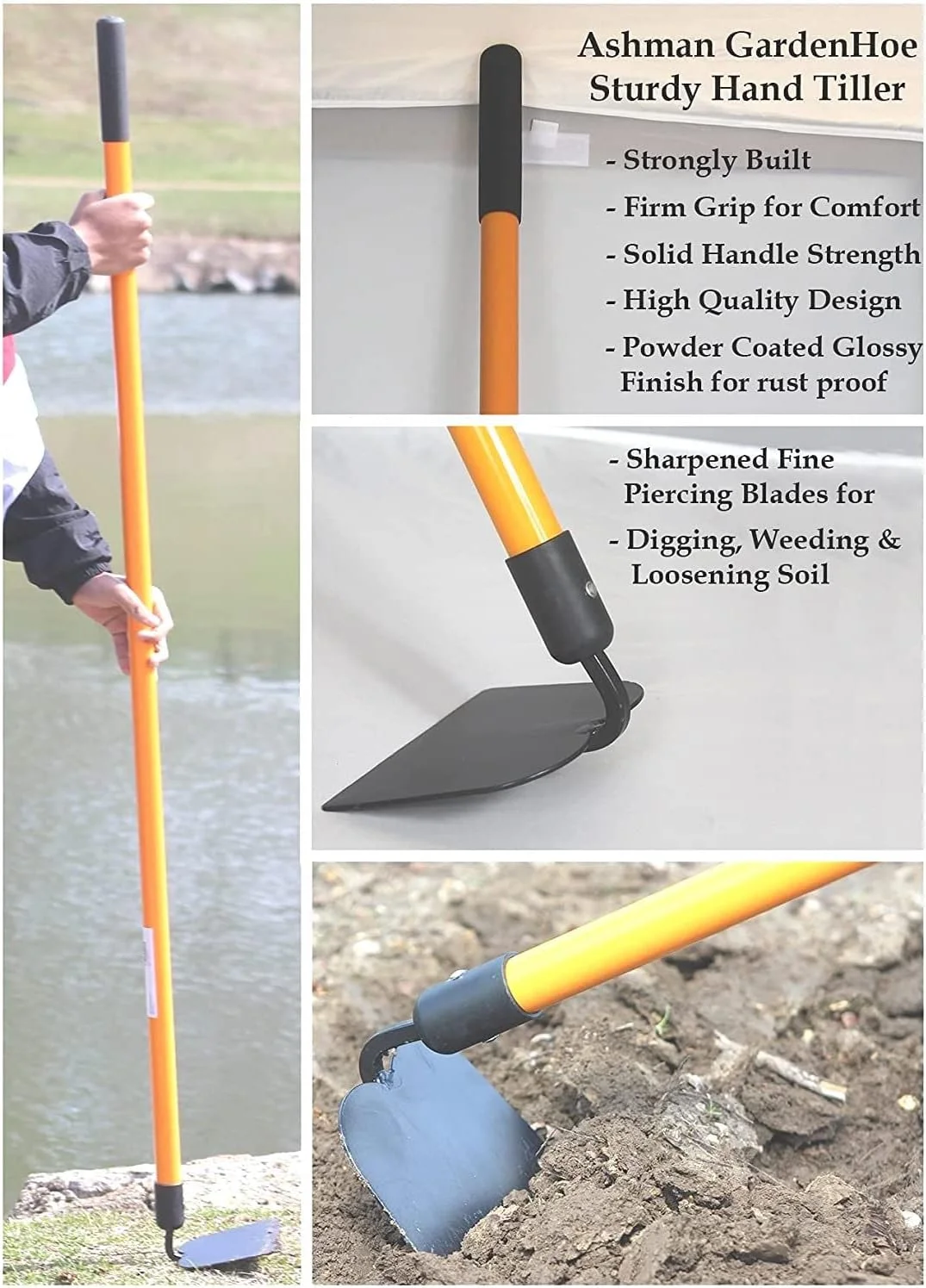 Ashman Garden (6 Pack)– Sturdy Hand Tiller – Heavy Duty Blade For Digging, Loosening Soil, And Weeding – Rubber Grip Handle For A Strong Hold – Rust Resistant Build.