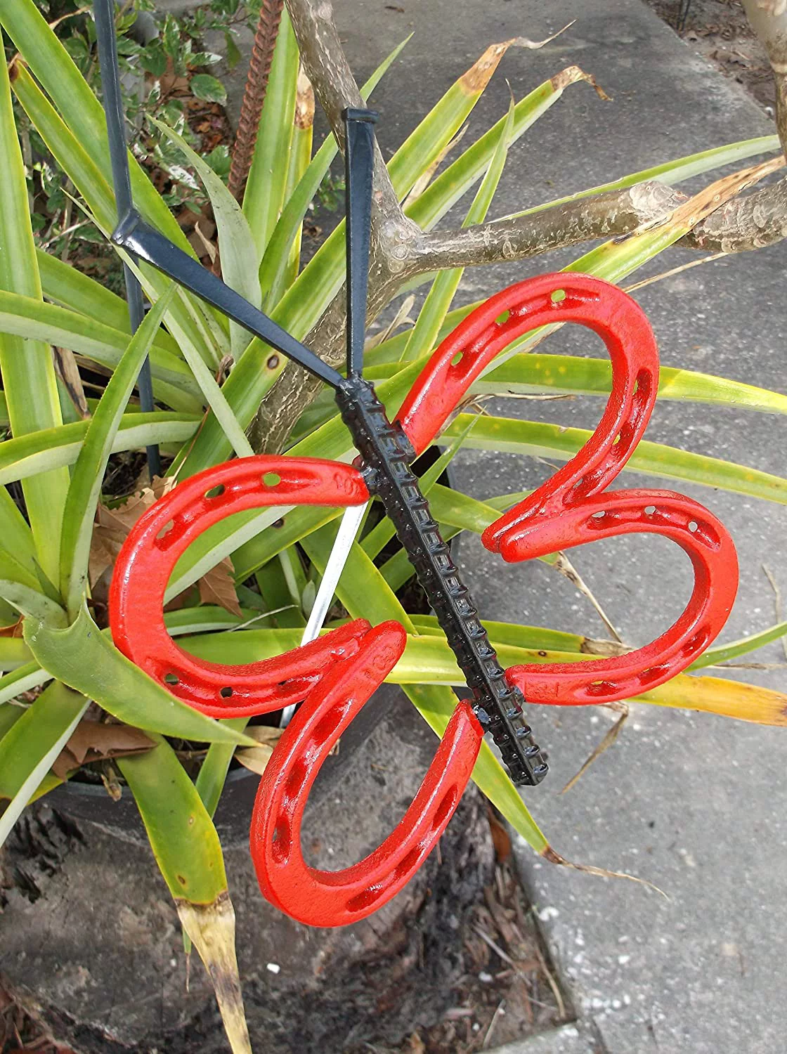 Red Horseshoe Butterfly Garden Art, garden stake, yard art