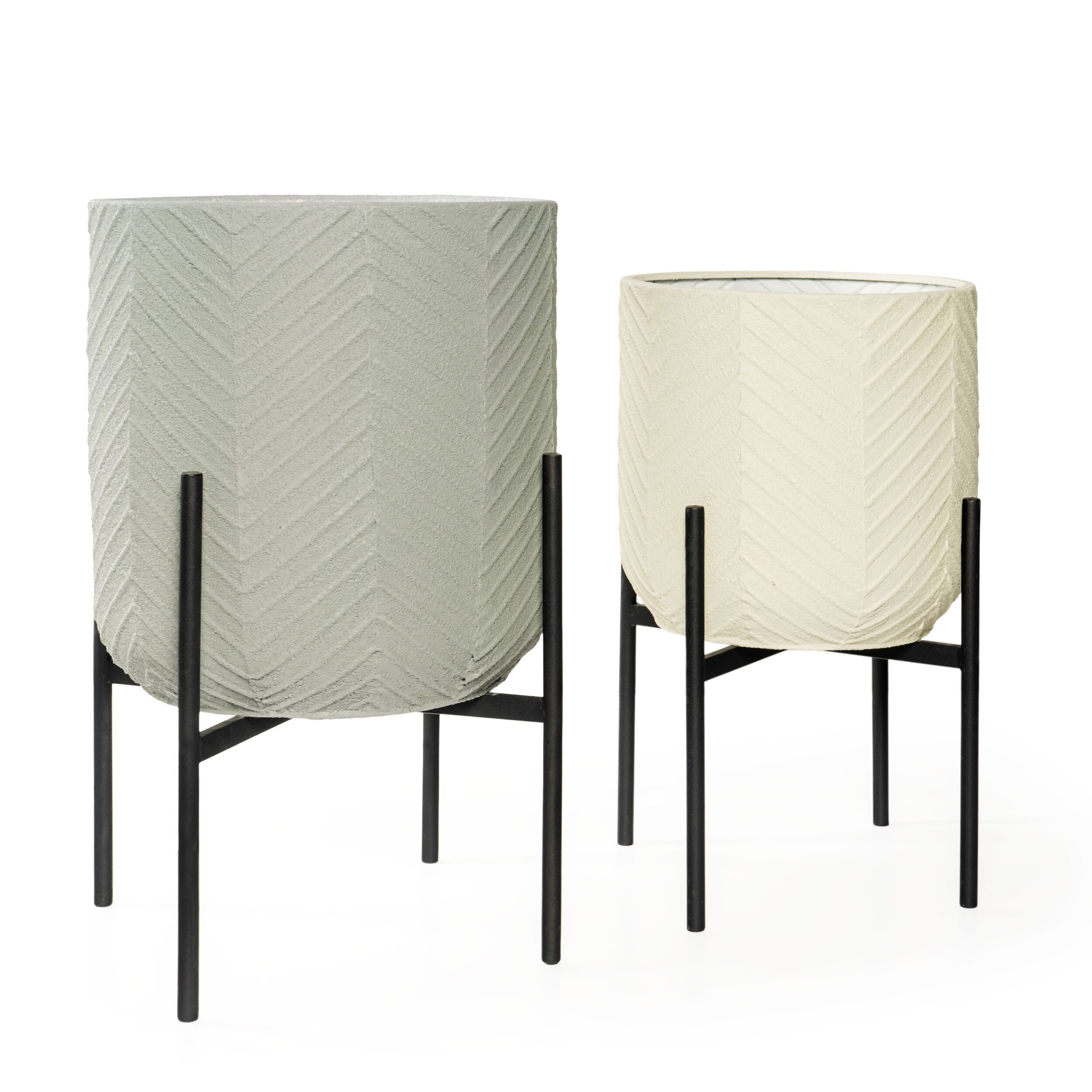 Gild Design House Ginkgo Metal Floor Planters in White/Gray (Set of 2)