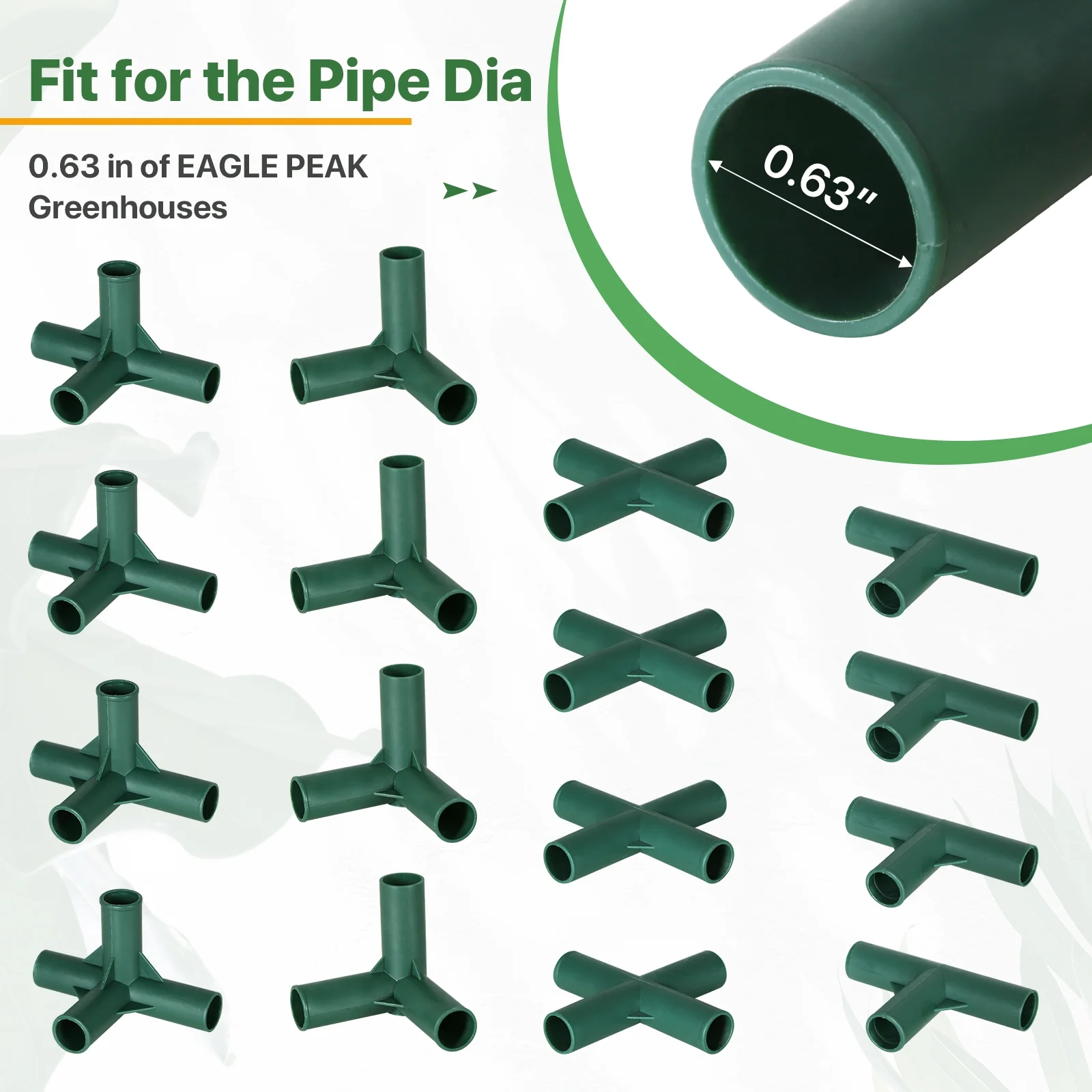 EAGLE PEAK Pack of 16pcs 4 Types Greenhouse Frame Connectors 0.63 in, PVC Pipe Joint for Flower Stands Gardening Frame Construction