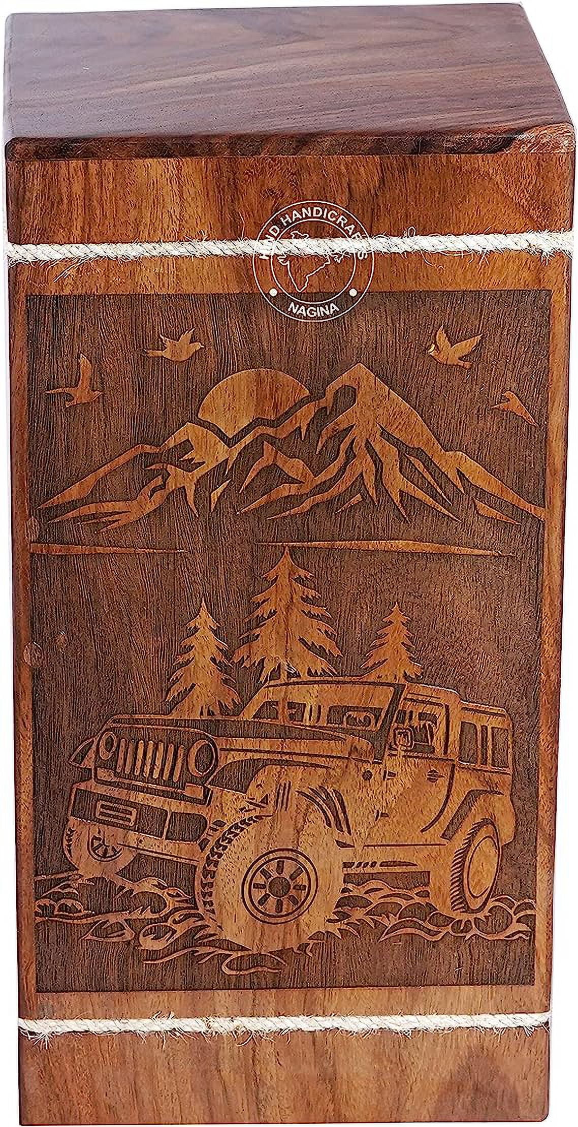 Handcrafted Car Wooden Urns for Human Ashes Adult Large - Rising Sun Mountain Cremation Urn for Ashes - Burial Urn for Columbarium - Funeral Urn Box (250 LB - Rosewood, Design-2)