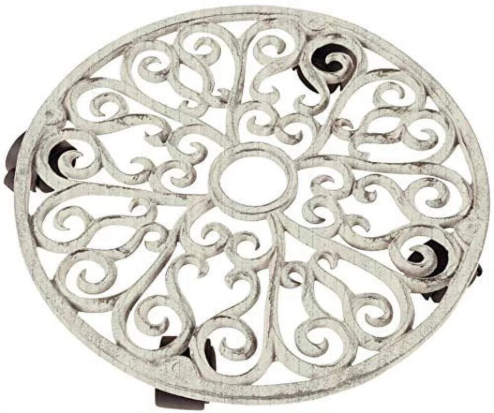 Comfy Hour Cast Iron Heavy Duty Super Strong Industrial Strength Wheel Plant Stand Trolley, White