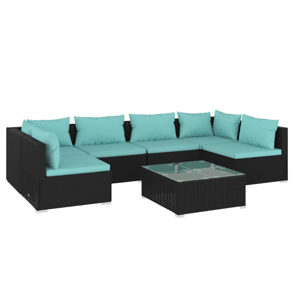 Irfora 7 Piece Patio Set with Cushions Poly Rattan Black