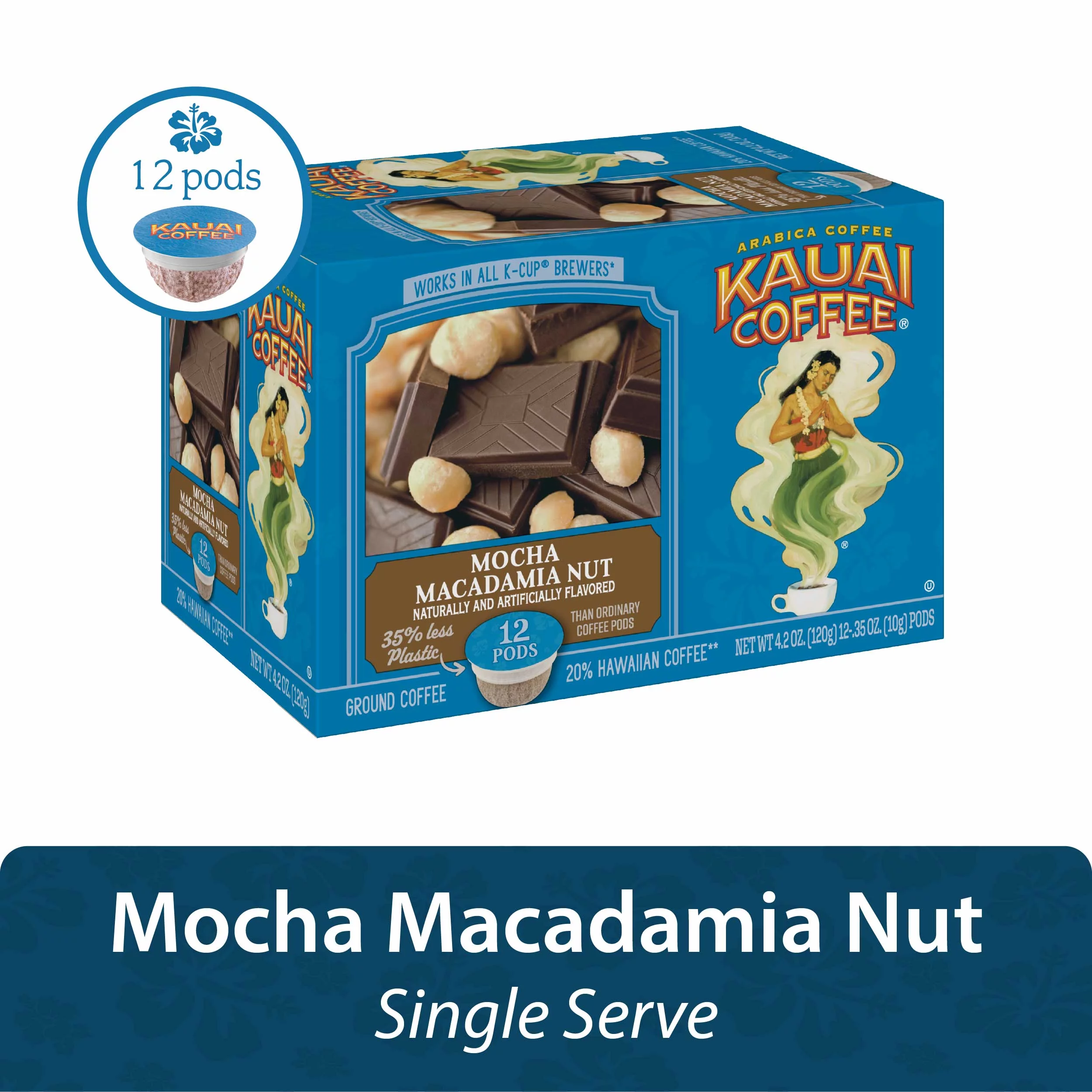 Kauai Coffee Mocha Macadamia Nut K-Cup Coffee Pods, Medium Roast, 12 Ct