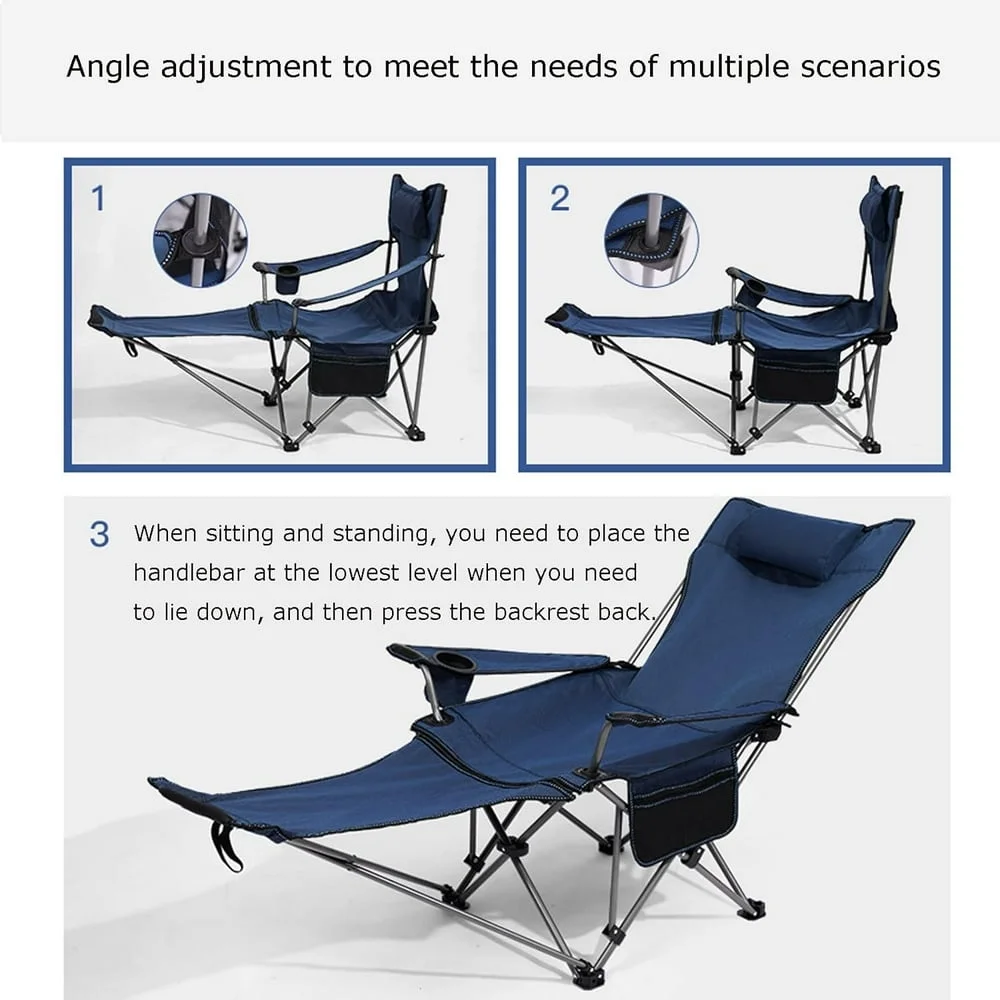 NEWCE Camping Lounge Chair  Portable Camping Chair with Footrest  Folding Reclining Camping Chair Storage Bag & Headrest  330lbs Weight Capacity