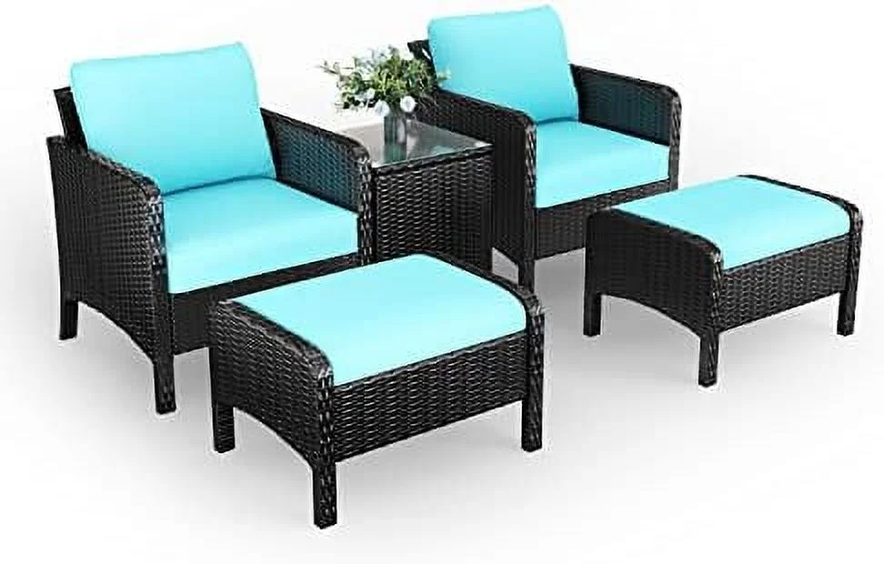 QUGDXVBN 5Pieces Patio Wicker  Sets  Outdoor PE Rattan Conversation Chat Chair Set with Ottoman and   for Lawn  Garden  Balcony  Yard