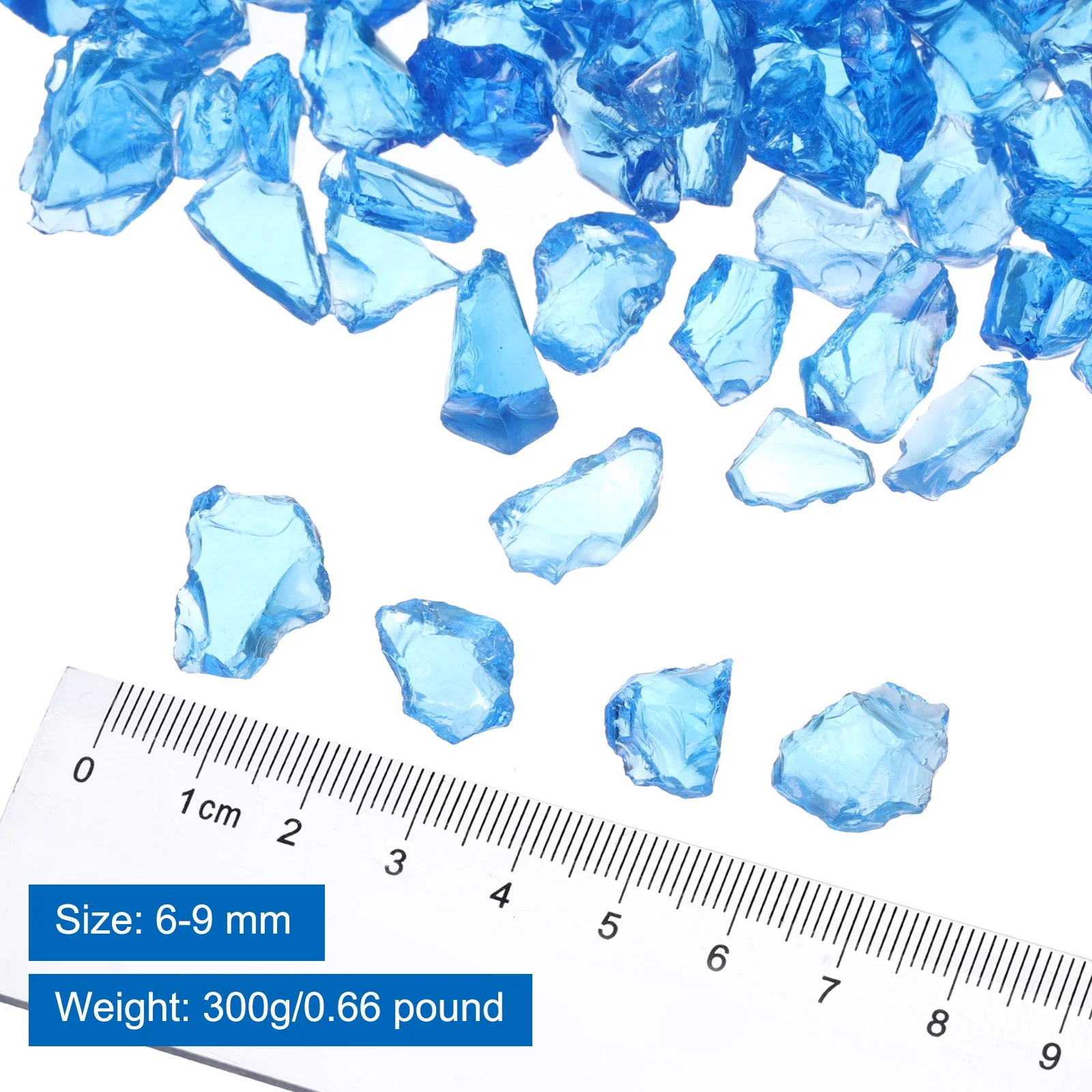 0.66 Pound Fire Glass Stone, 6-9mm Reflective Fire Pit Glass Rock for Fireplace, Light Blue