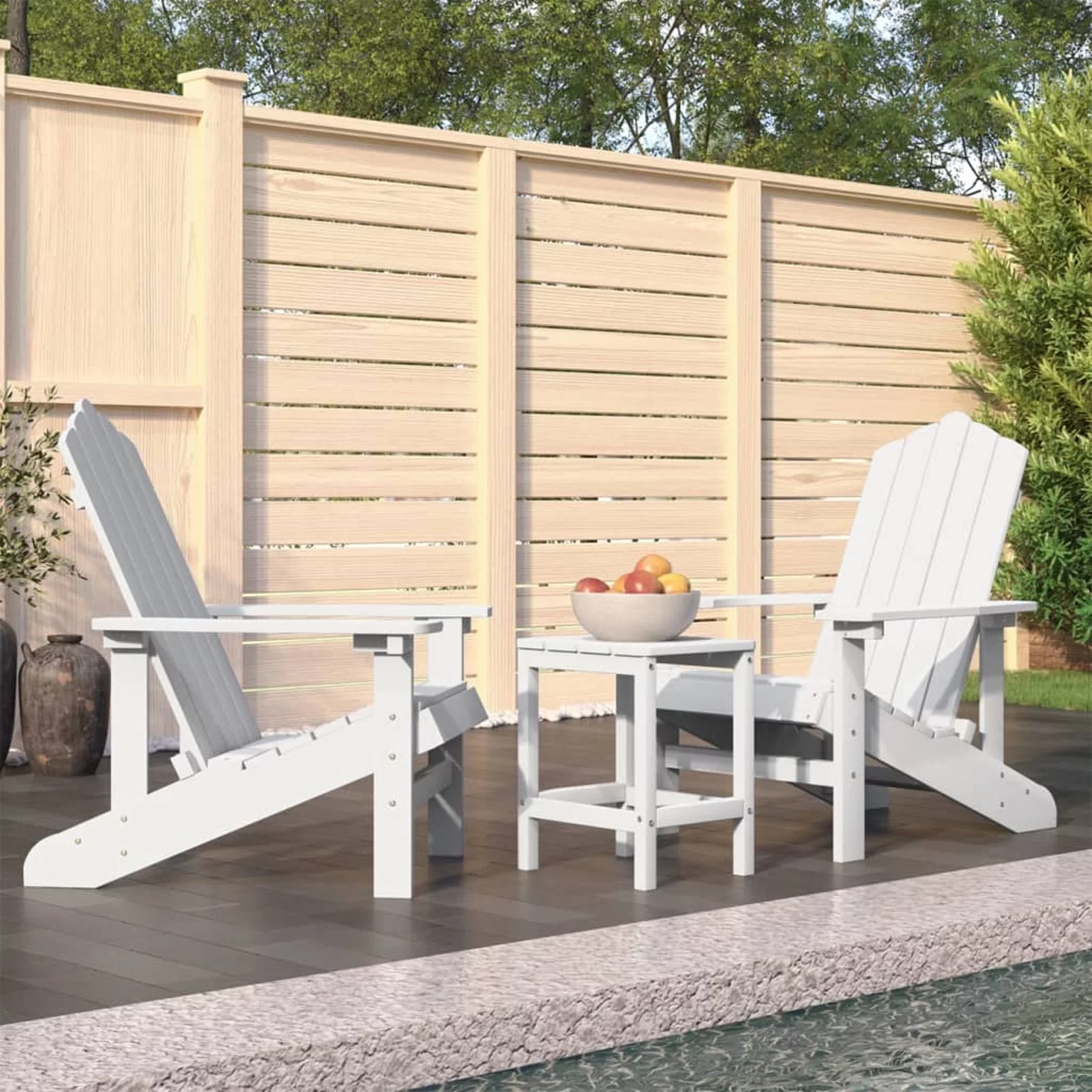 OWSOO Patio Adirondack Chairs with Table HDPE White