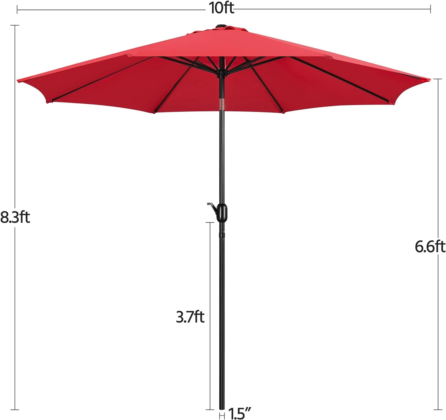 10FT Patio Umbrella Outdoor Umbrella Patio Yard Market Table Umbrella with Push Button Tilt & Crank for Garden/Beach/Lawn/Deck/Backyard/Pool, 8 Ribs, Red
