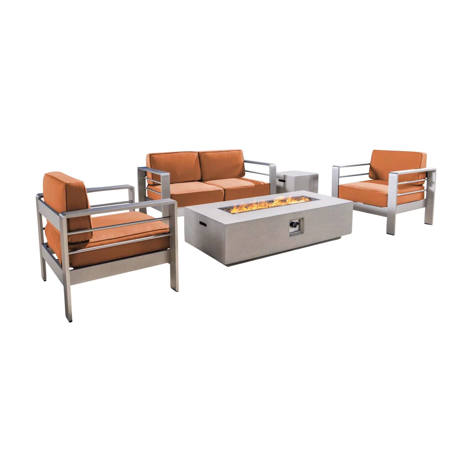 Home Cape Coral Aluminum 5 Piece Fire Pit Patio Set