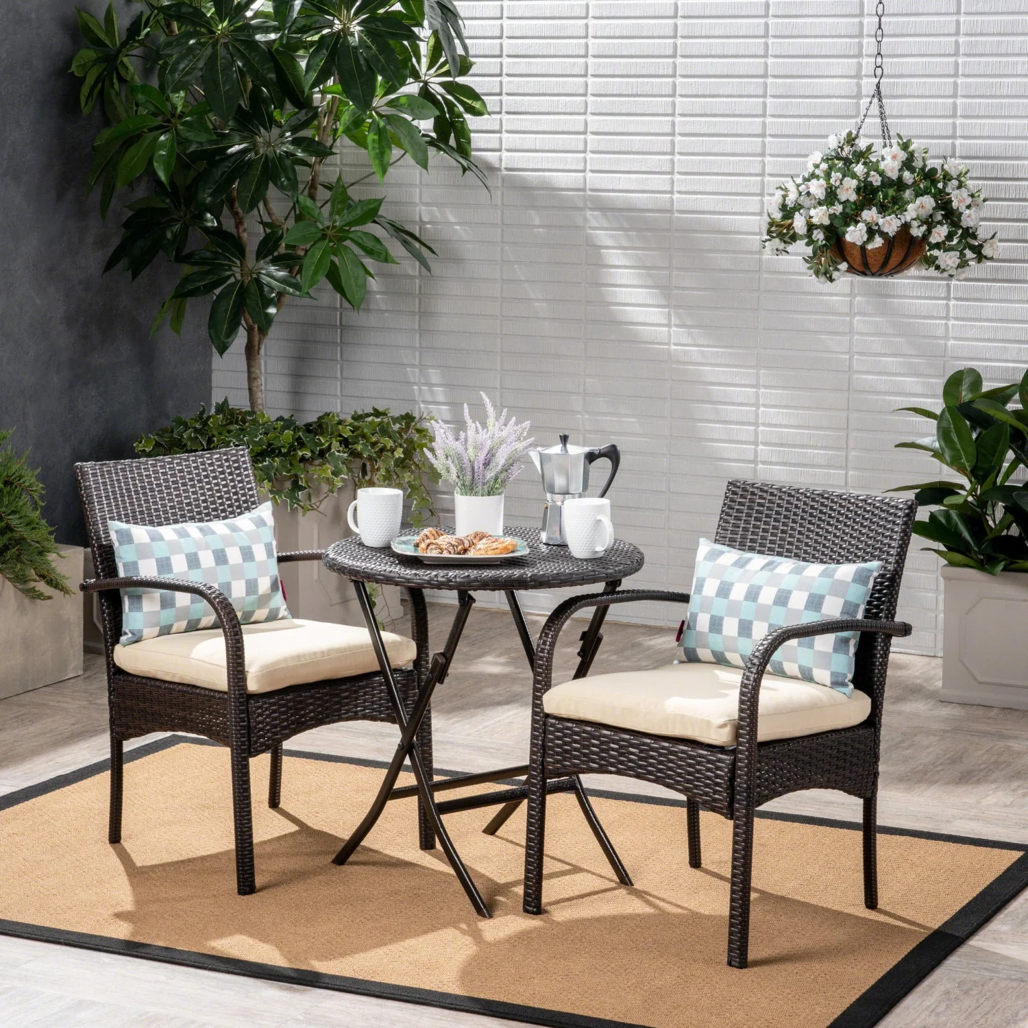 Elegant and Stylish Hayden Bistro Set for a Charming Outdoor Dining Experience - Perfectly Crafted Metal Patio Furniture with Two Cushioned Chairs and a Table for Intimate Gatherings - Du