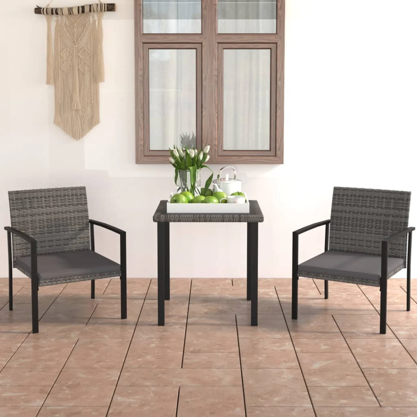 Aibecy 3 Piece Patio Dining Set Poly Rattan Gray